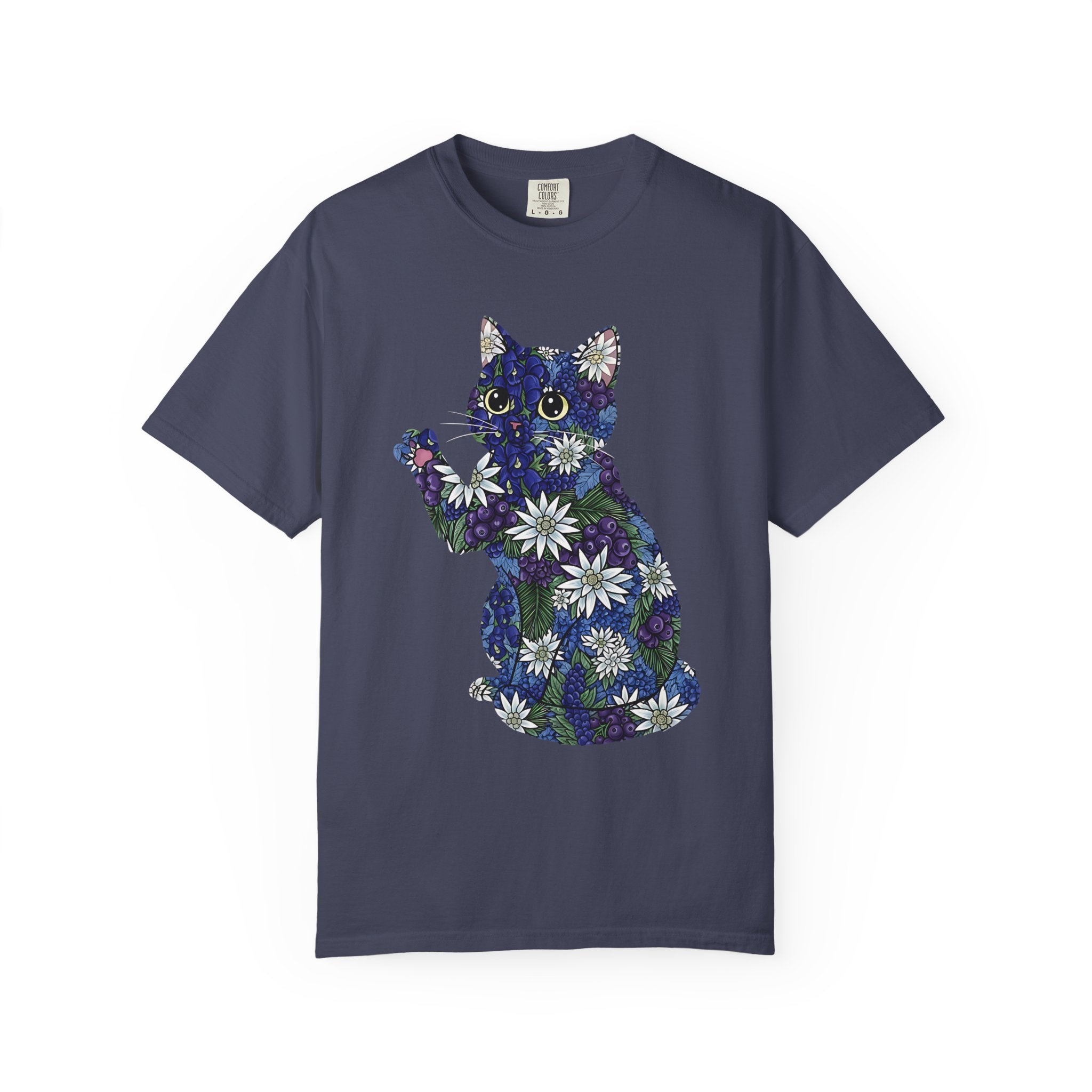 Blueberry Cat Pawing Edelweiss Floral [Comfort Colors]