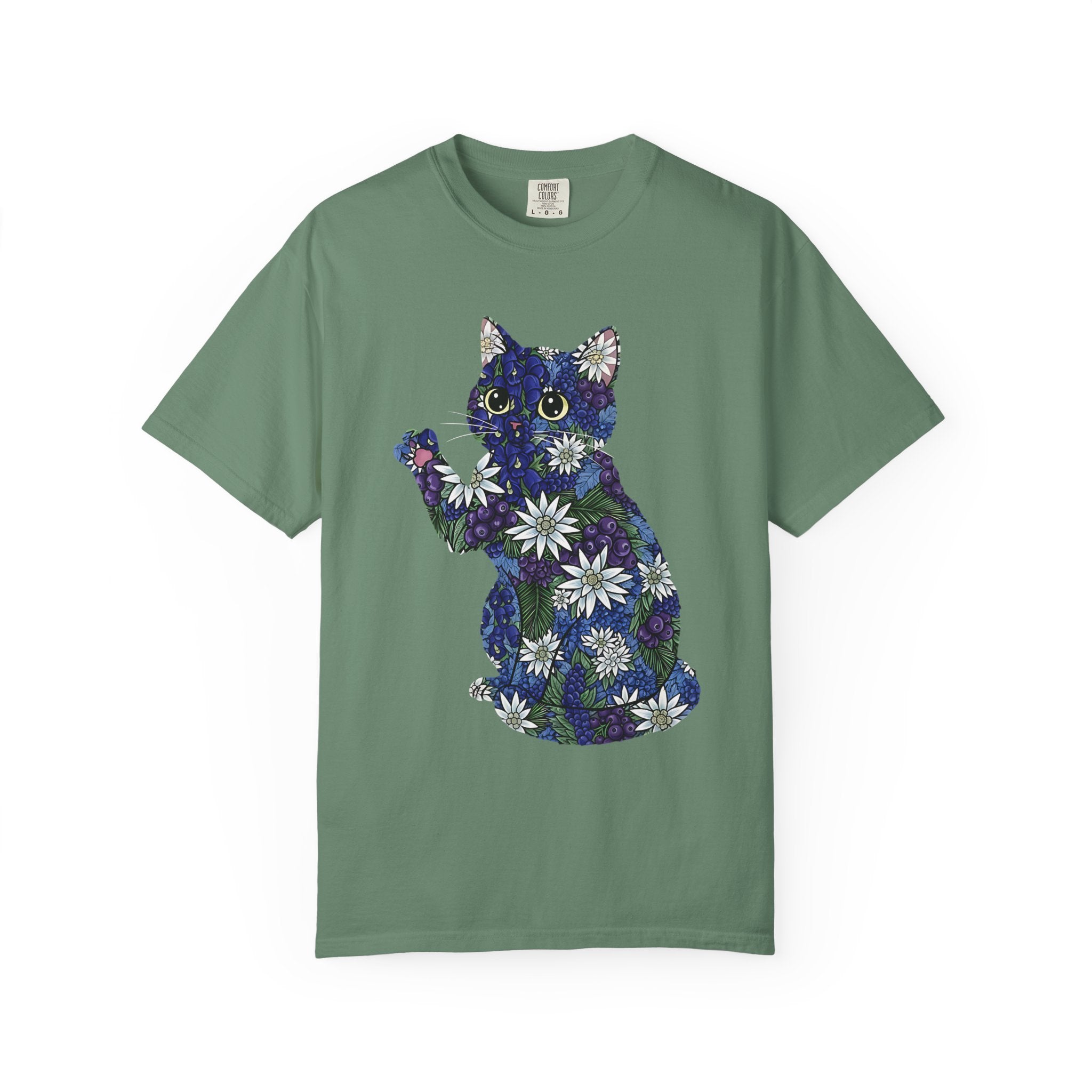 Blueberry Cat Pawing Edelweiss Floral [Comfort Colors]