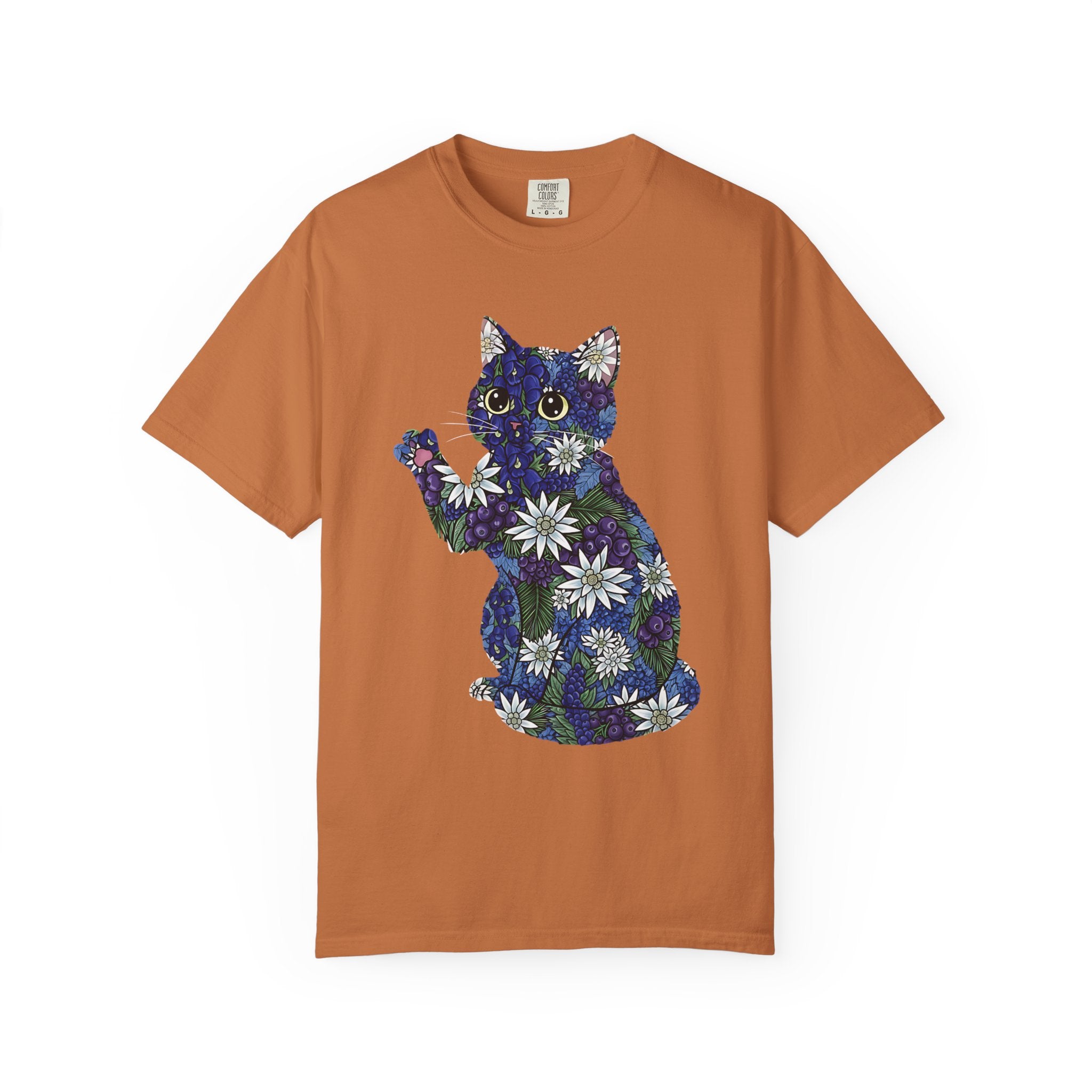 Blueberry Cat Pawing Edelweiss Floral [Comfort Colors]