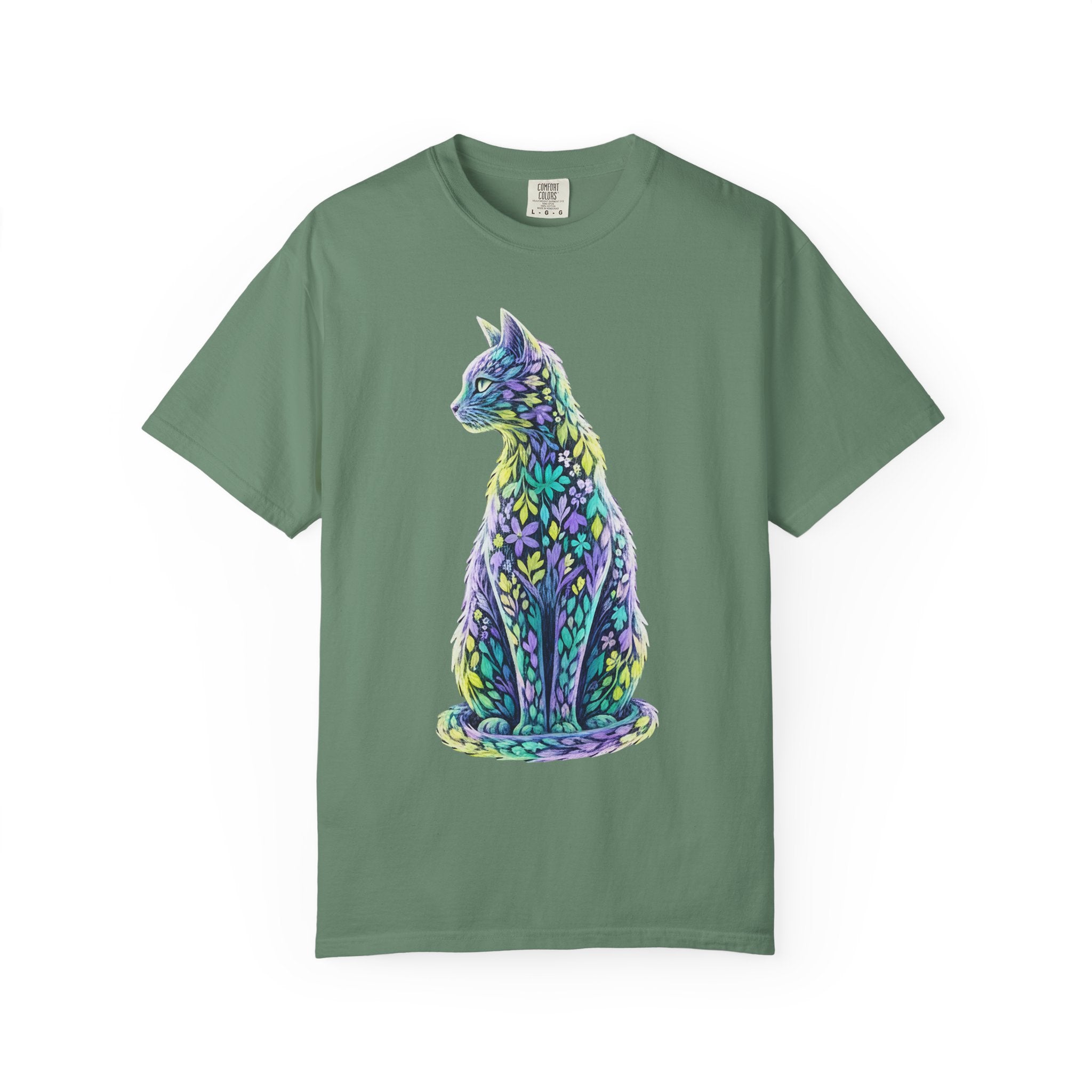 Pastel Floral Cat Art Whimsical Leaf Pattern [Comfort Colors]