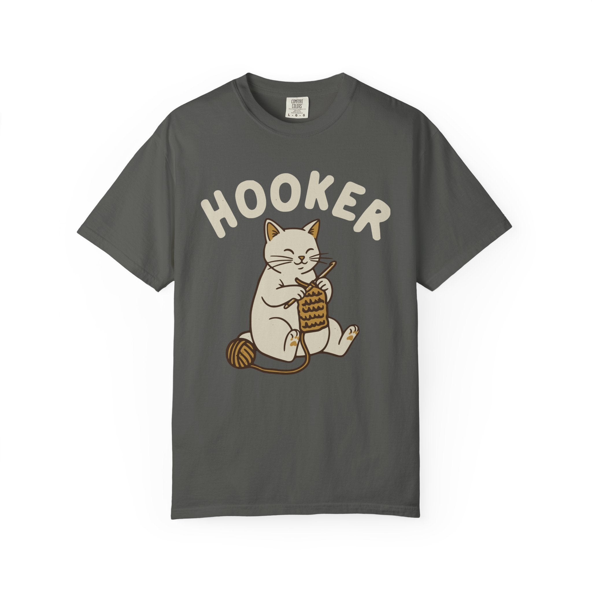 Cute Cat Crochet Humor Crafting "Hooker" Pun [Comfort Colors]