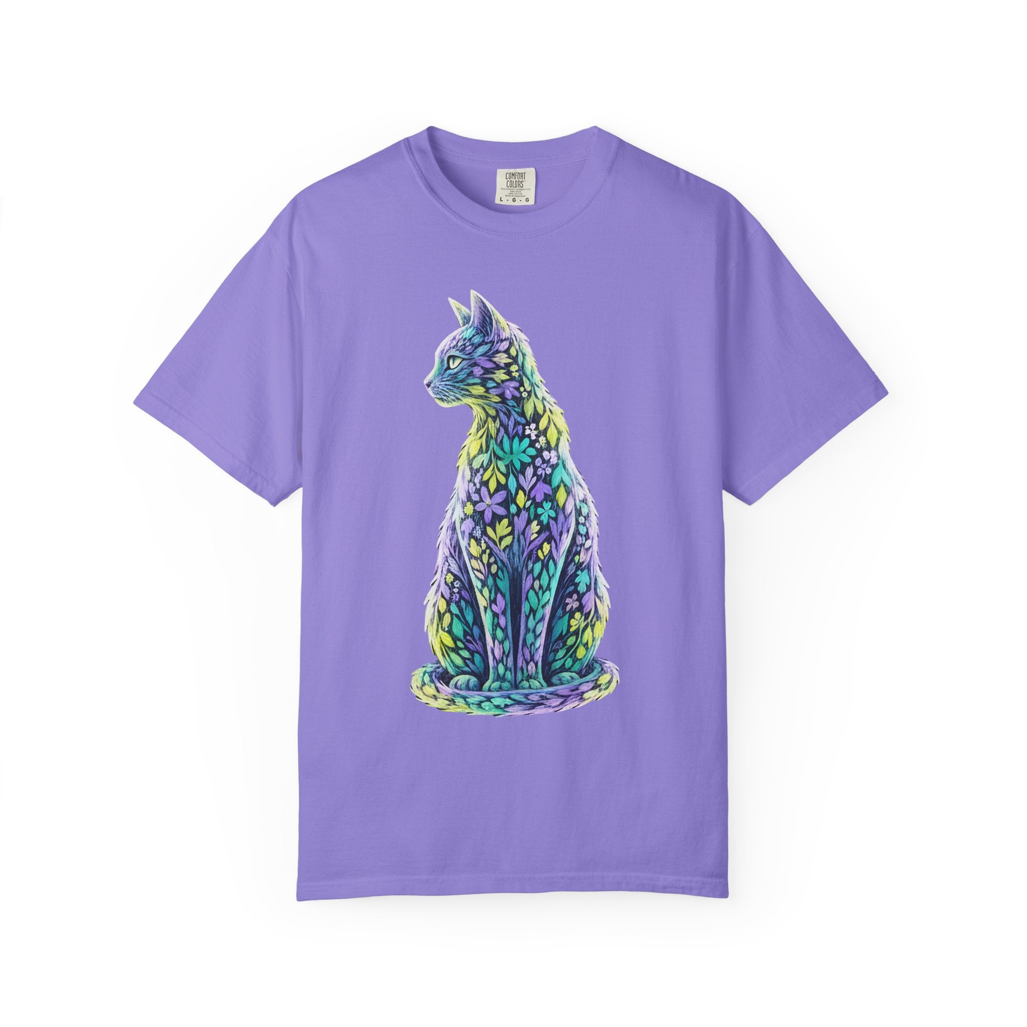 Pastel Floral Cat Art Whimsical Leaf Pattern [Comfort Colors]