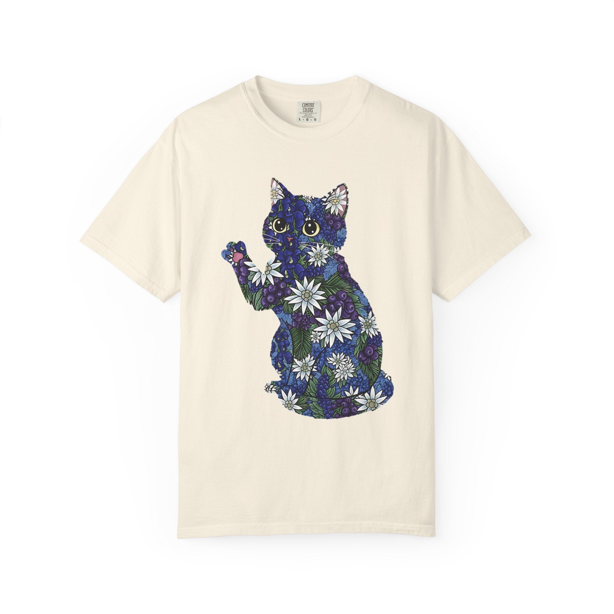 Blueberry Cat Pawing Edelweiss Floral [Comfort Colors]