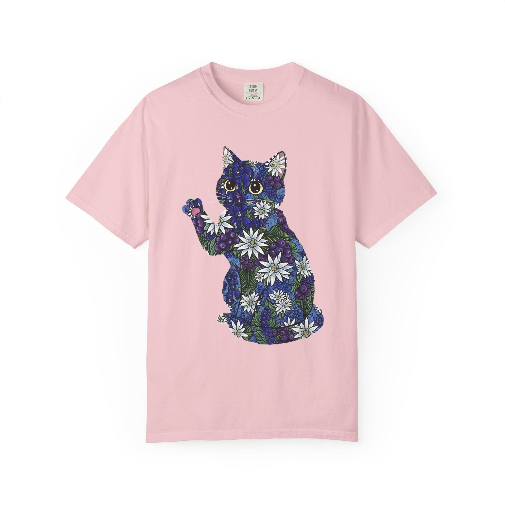 Blueberry Cat Pawing Edelweiss Floral [Comfort Colors]
