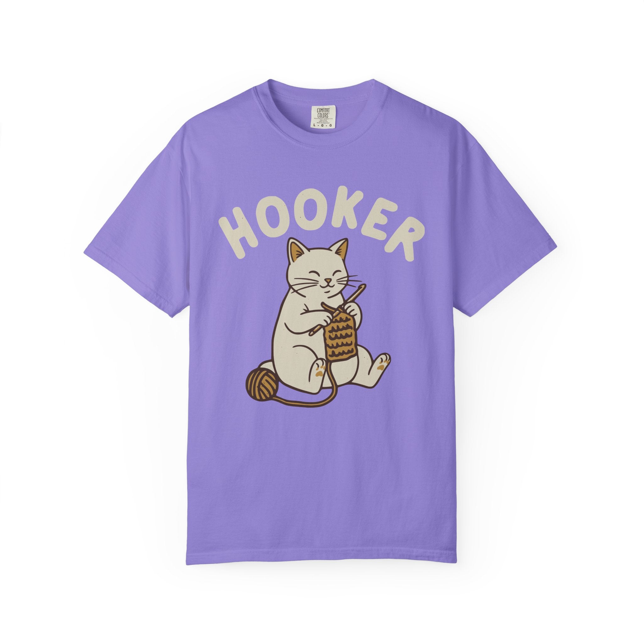 Cute Cat Crochet Humor Crafting "Hooker" Pun [Comfort Colors]