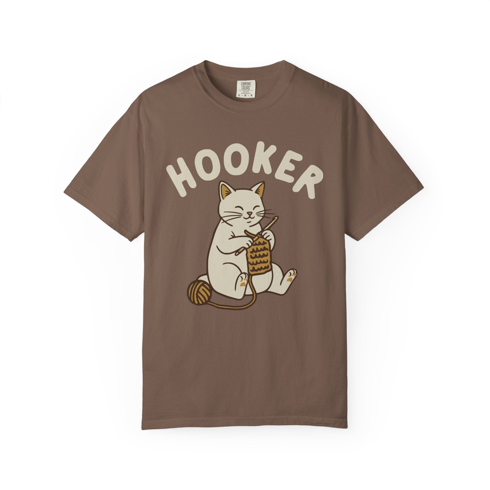 Cute Cat Crochet Humor Crafting "Hooker" Pun [Comfort Colors]