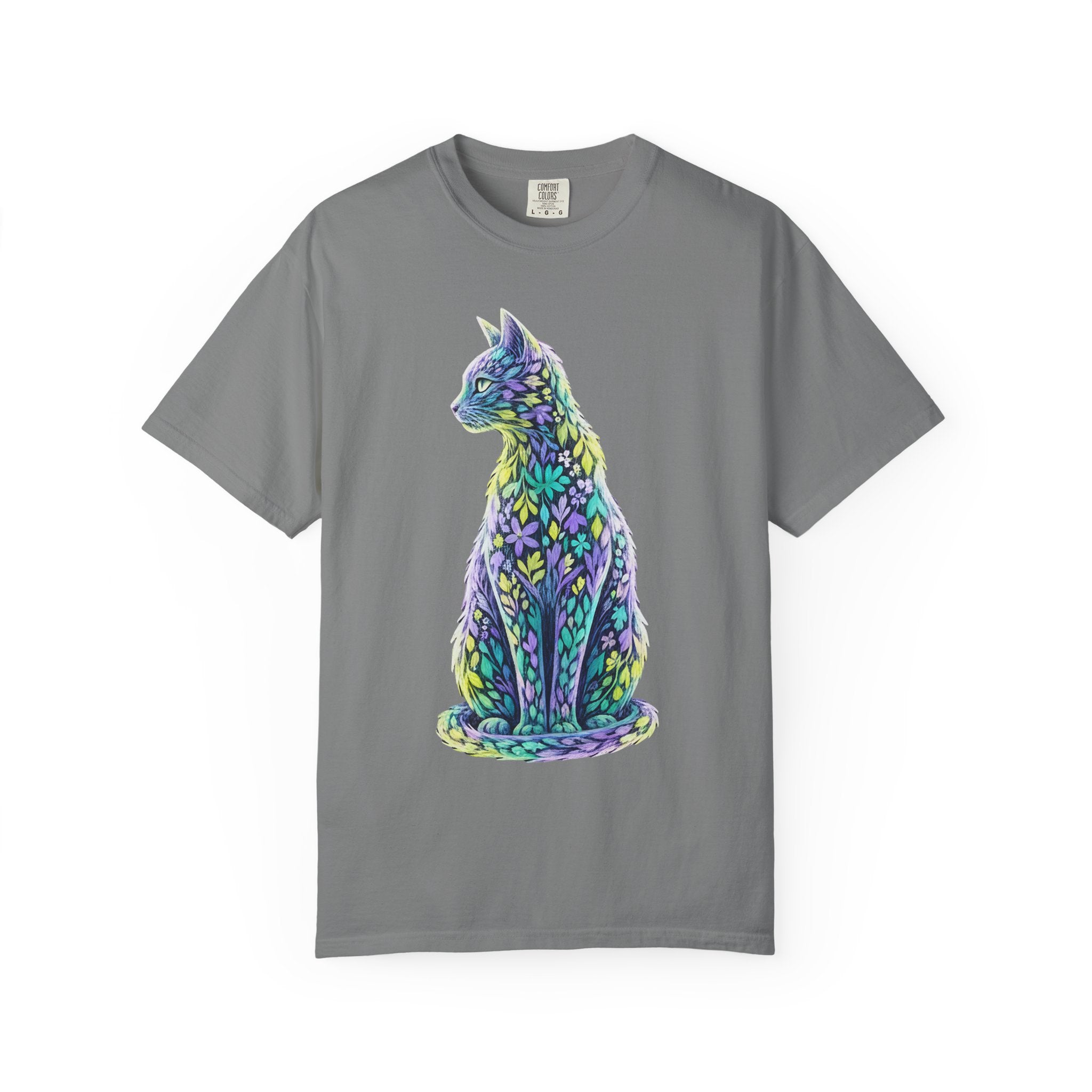 Pastel Floral Cat Art Whimsical Leaf Pattern [Comfort Colors]