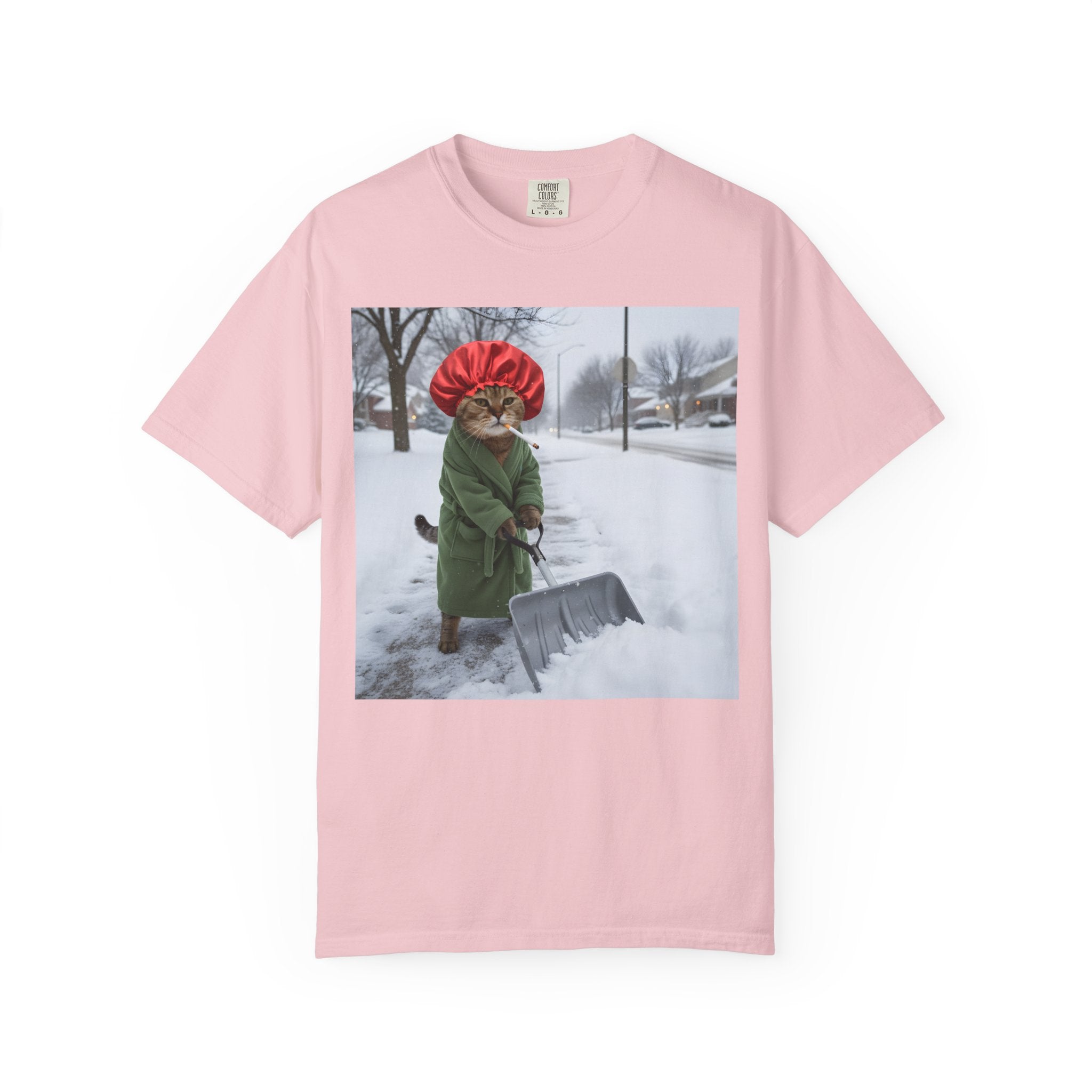 Cat Shoveling Snow in Green Robe [Comfort Colors]