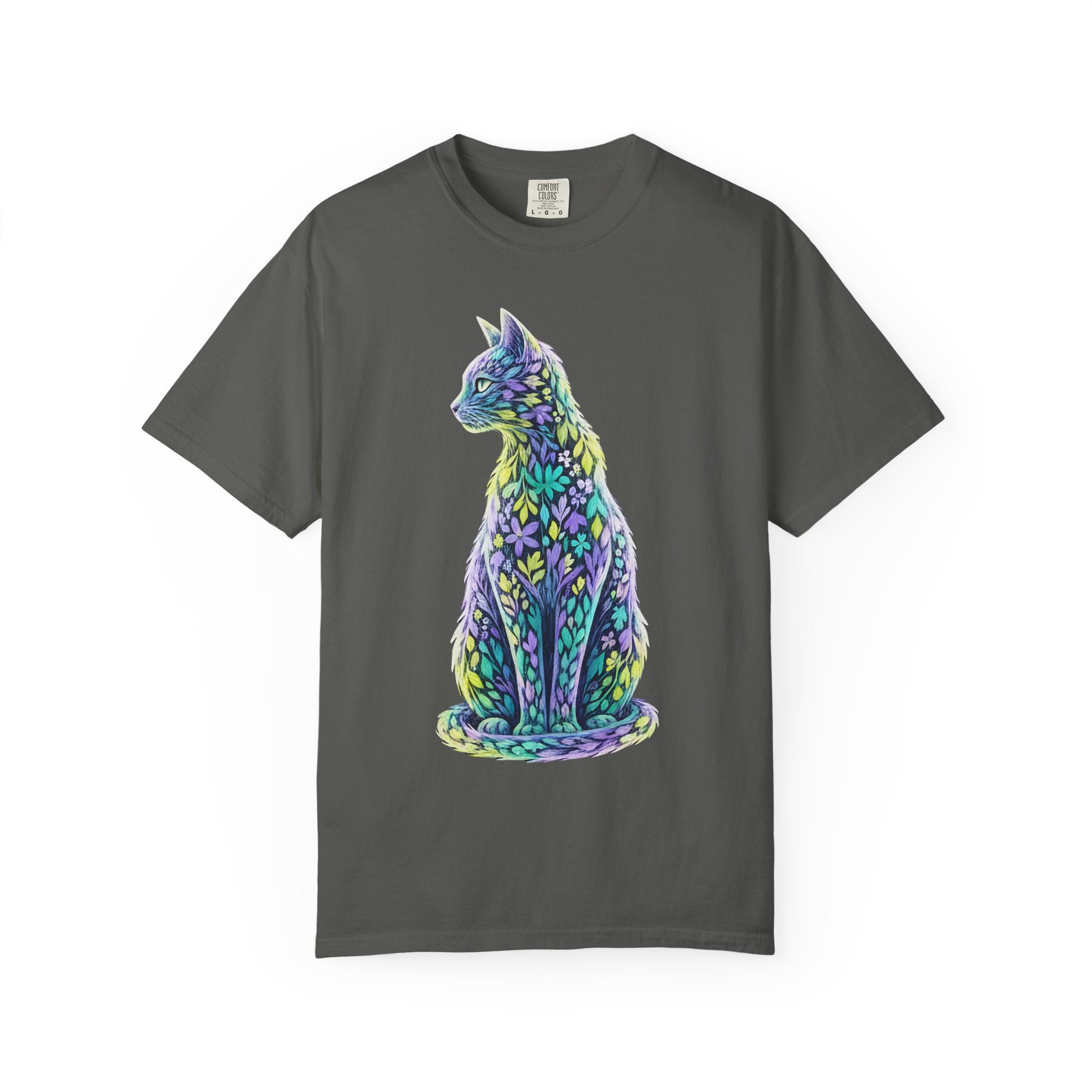 Pastel Floral Cat Art Whimsical Leaf Pattern [Comfort Colors]