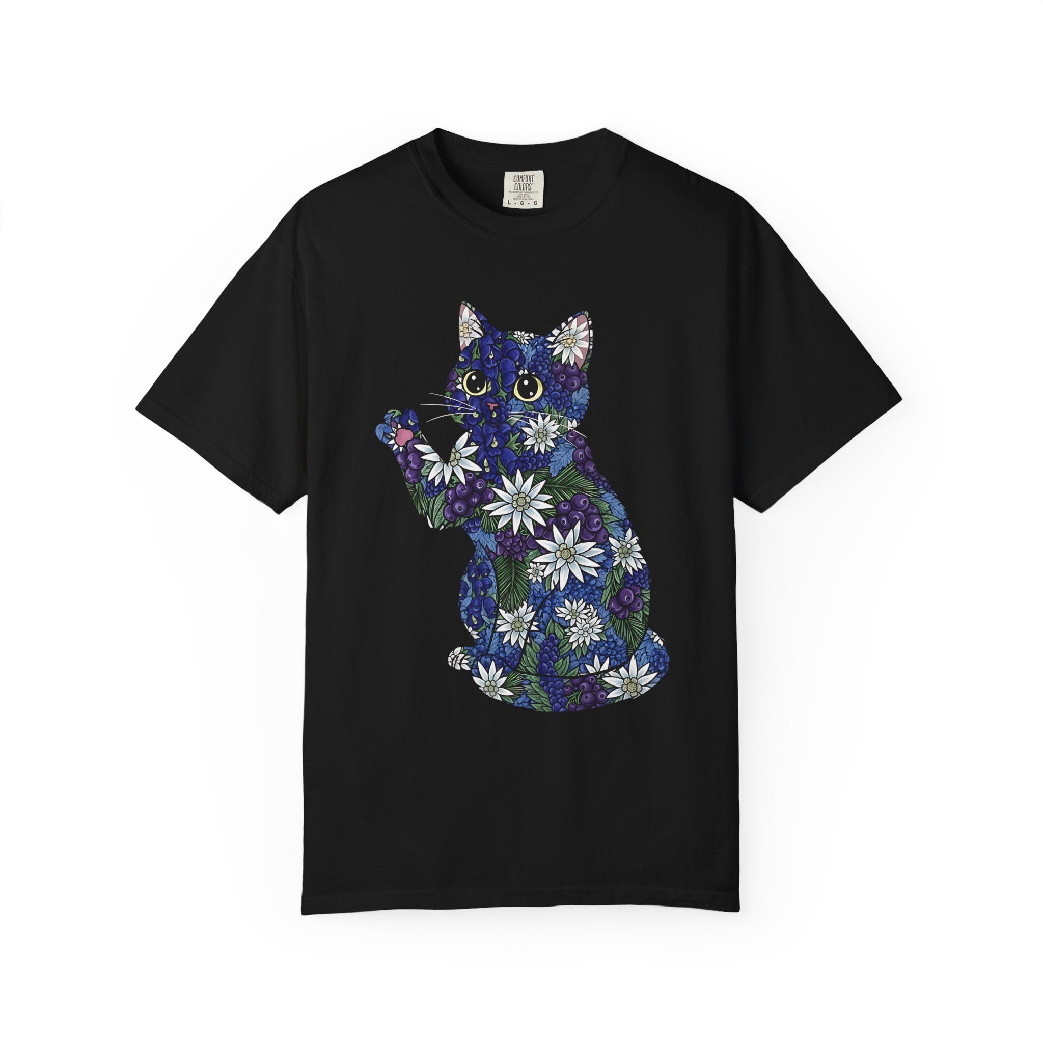 Blueberry Cat Pawing Edelweiss Floral [Comfort Colors]