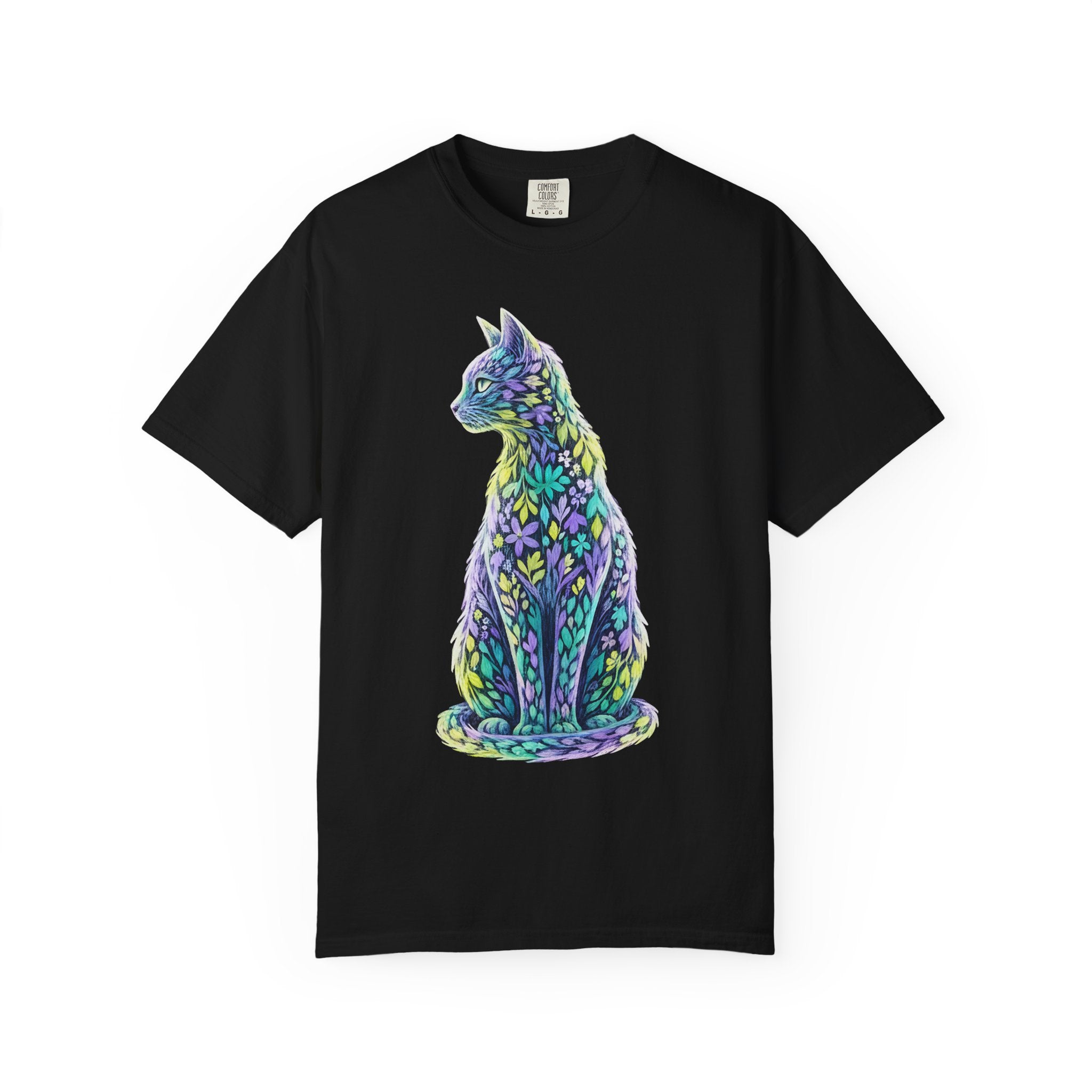 Pastel Floral Cat Art Whimsical Leaf Pattern [Comfort Colors]