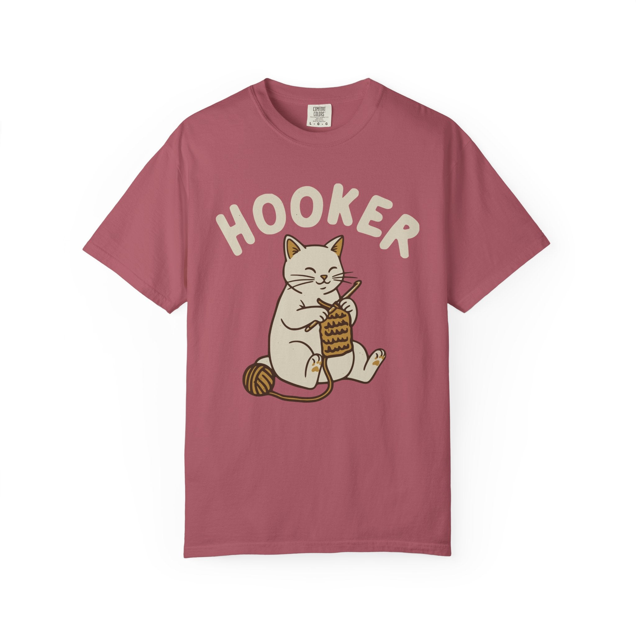 Cute Cat Crochet Humor Crafting "Hooker" Pun [Comfort Colors]