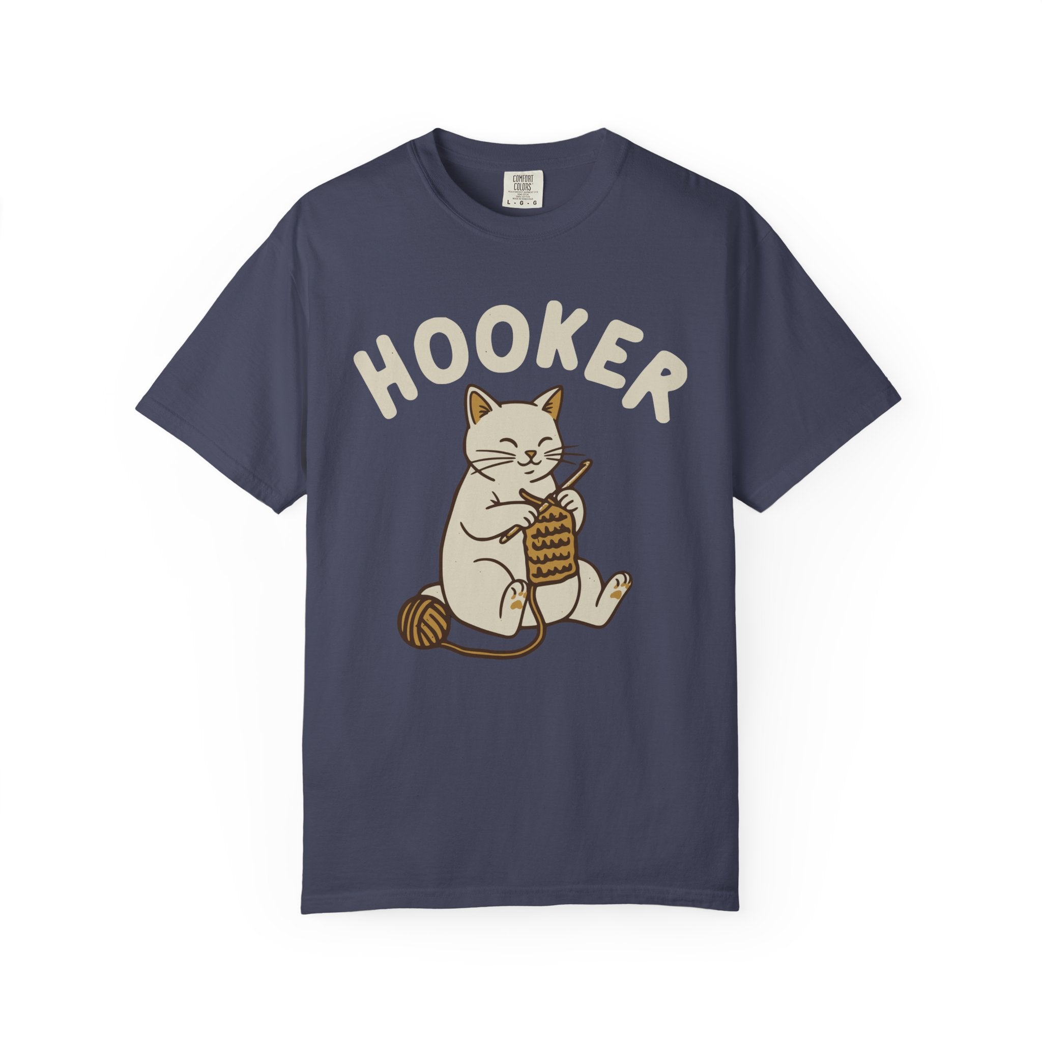 Cute Cat Crochet Humor Crafting "Hooker" Pun [Comfort Colors]