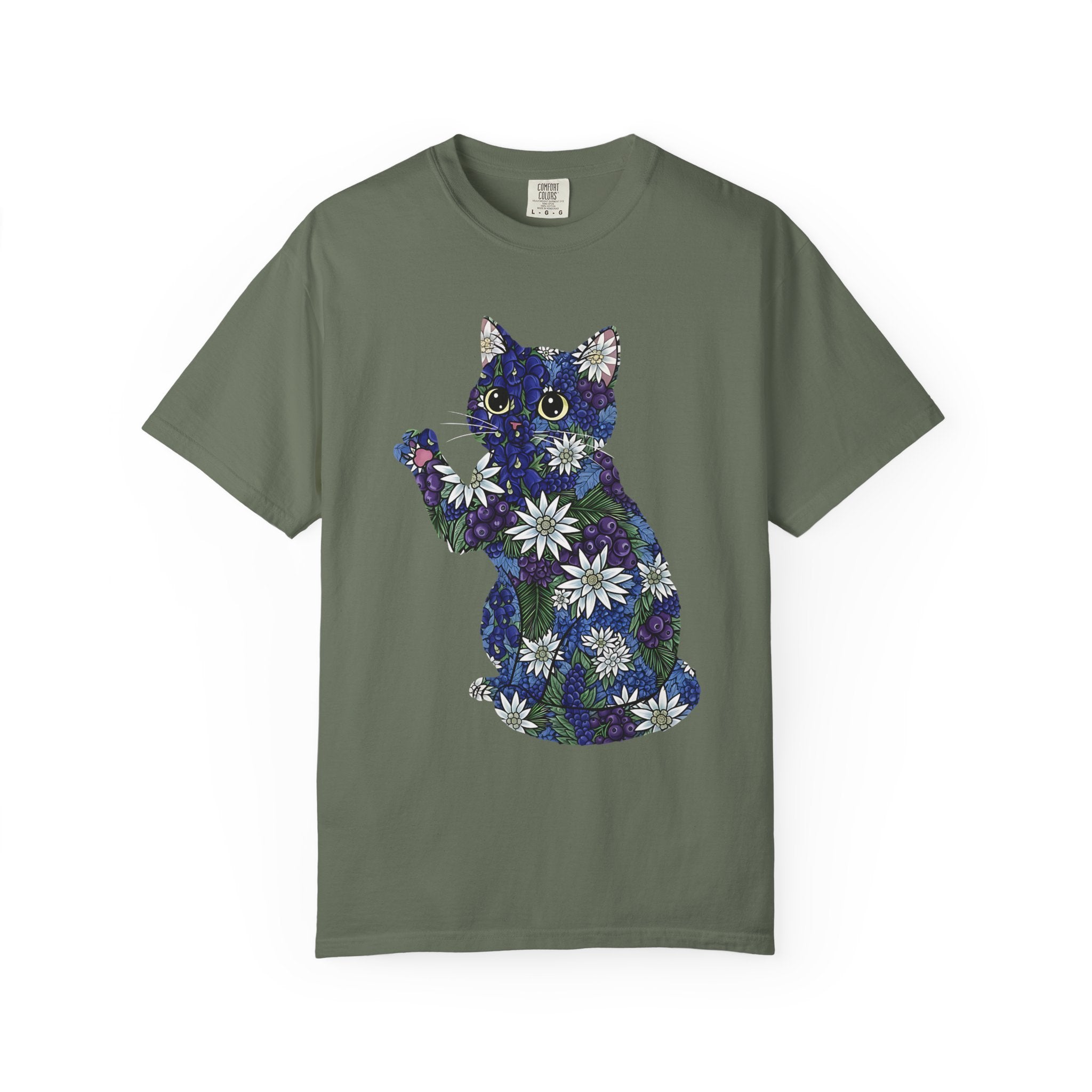 Blueberry Cat Pawing Edelweiss Floral [Comfort Colors]