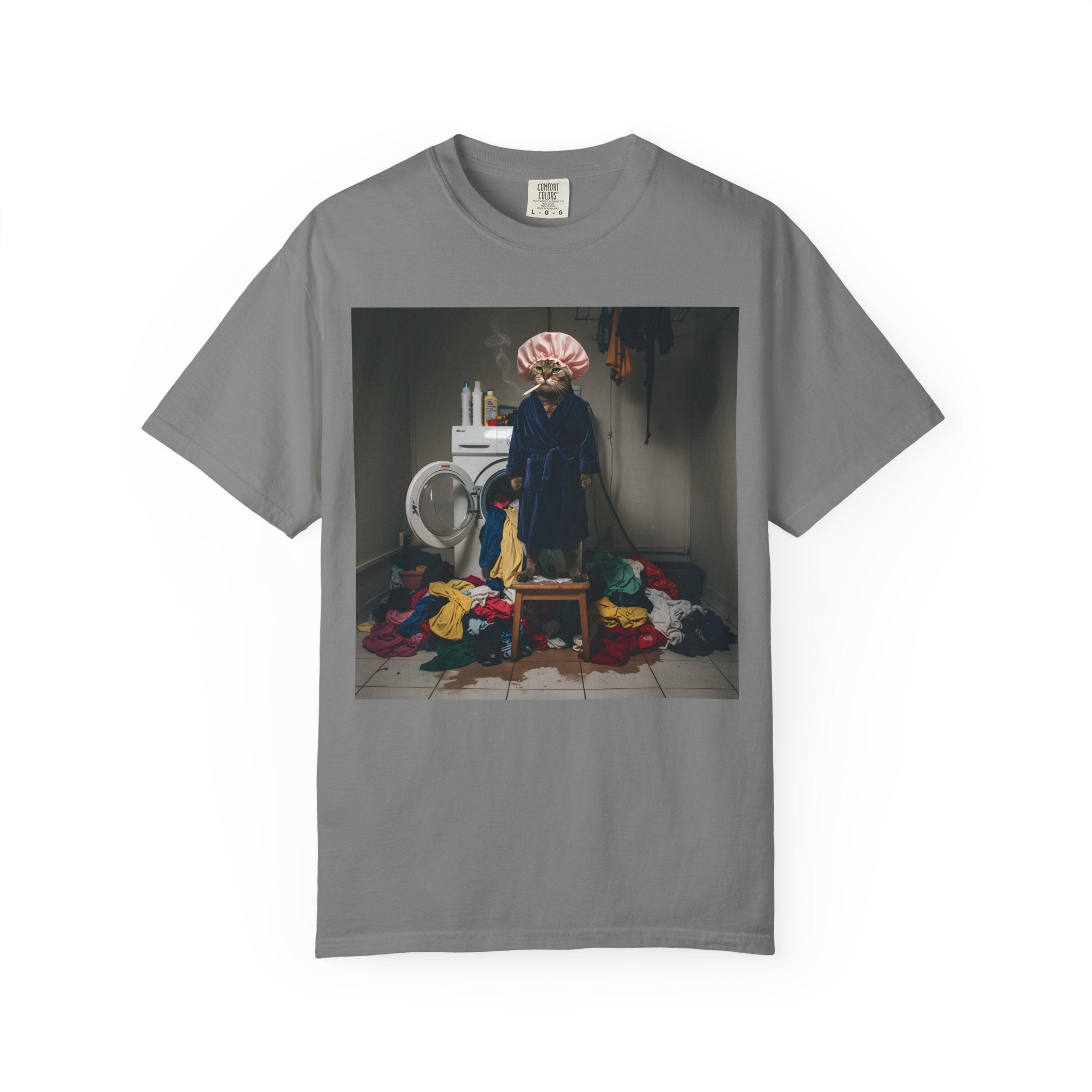 Overwhelmed Cat Doing Laundry [Comfort Colors]