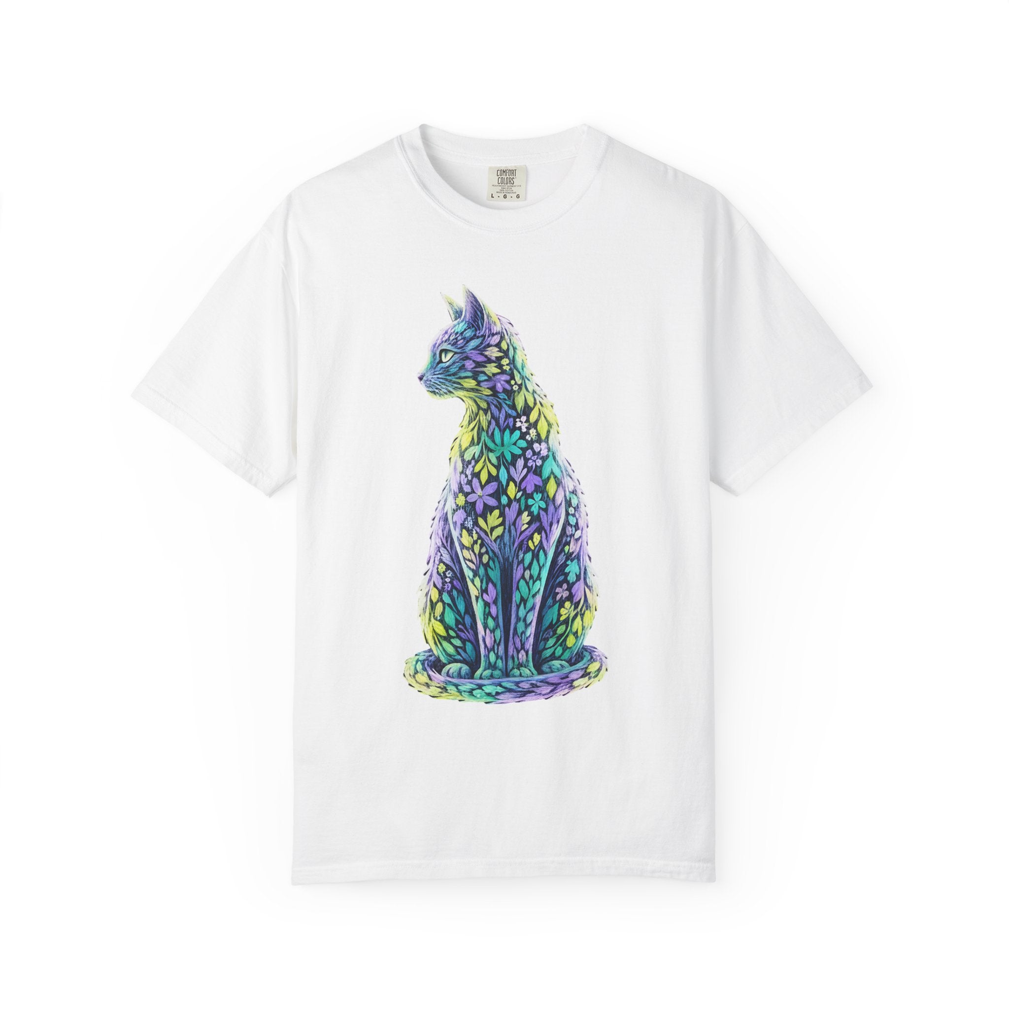 Pastel Floral Cat Art Whimsical Leaf Pattern [Comfort Colors]