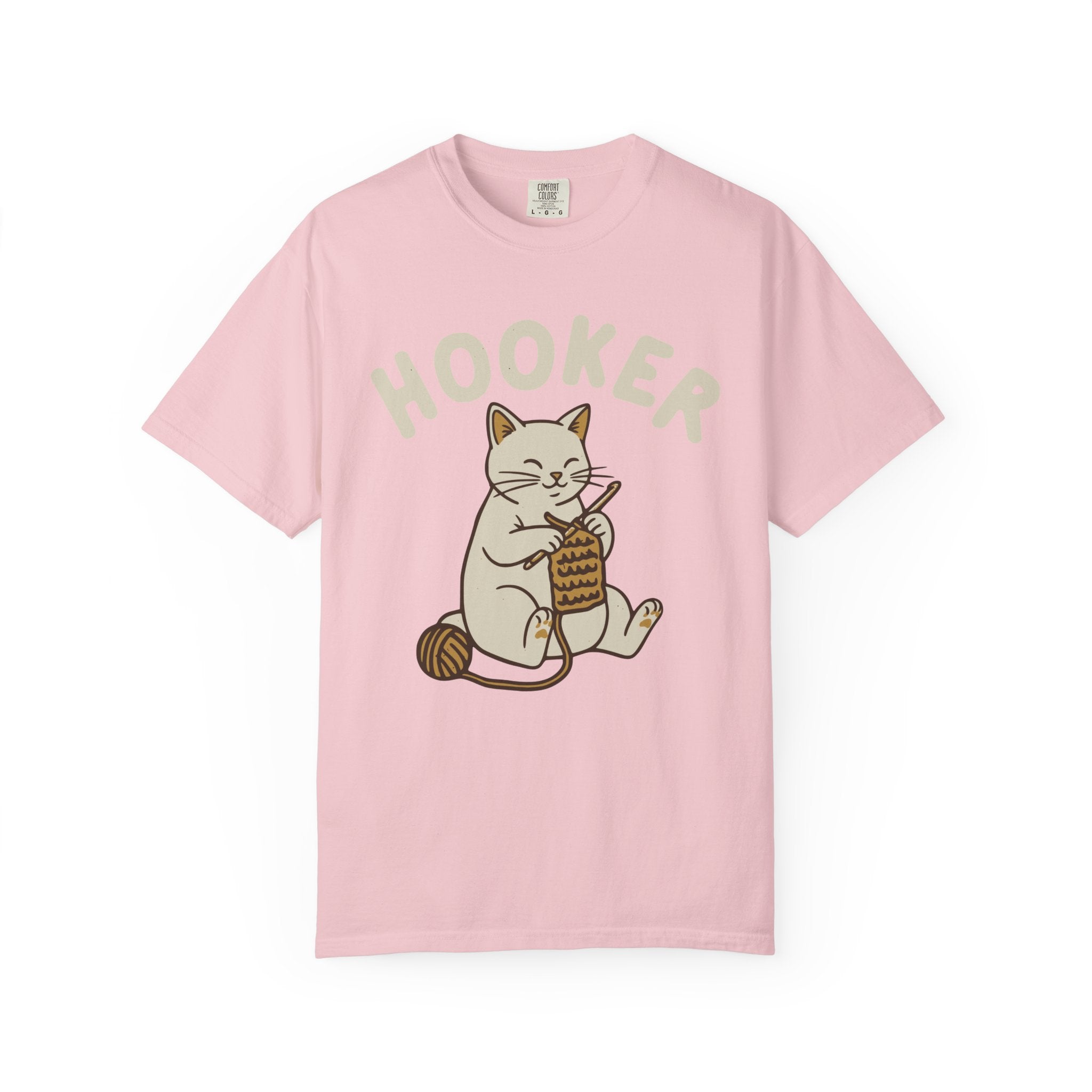 Cute Cat Crochet Humor Crafting "Hooker" Pun [Comfort Colors]