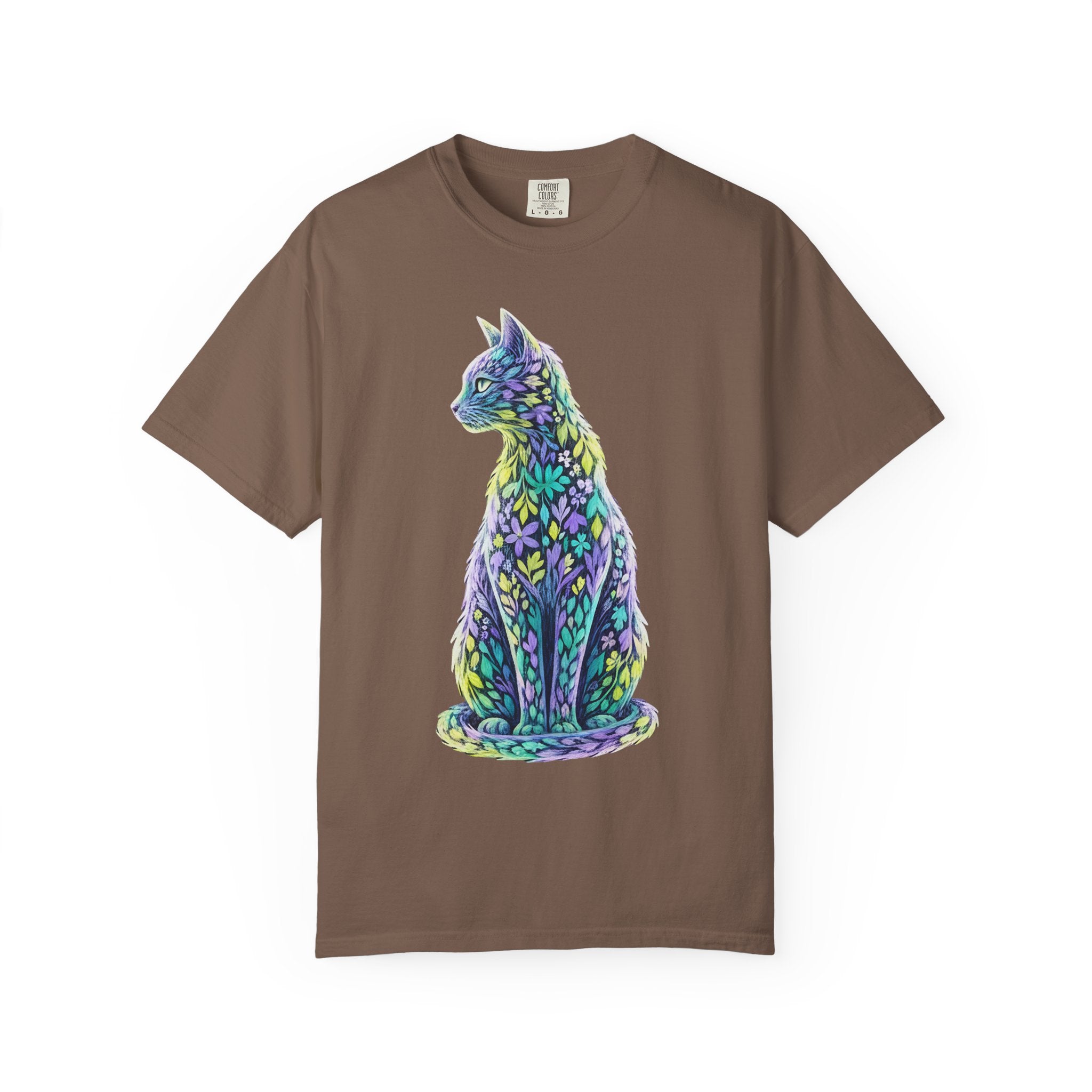 Pastel Floral Cat Art Whimsical Leaf Pattern [Comfort Colors]