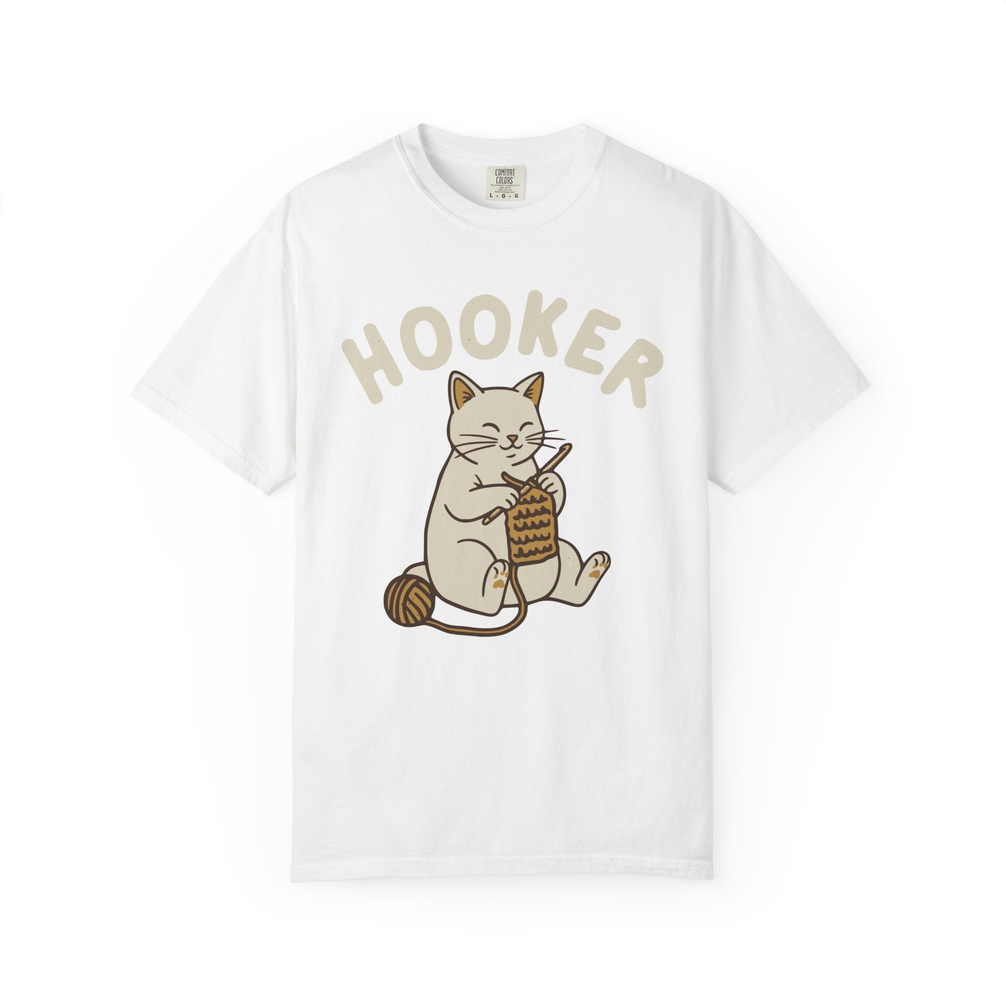 Cute Cat Crochet Humor Crafting "Hooker" Pun [Comfort Colors]