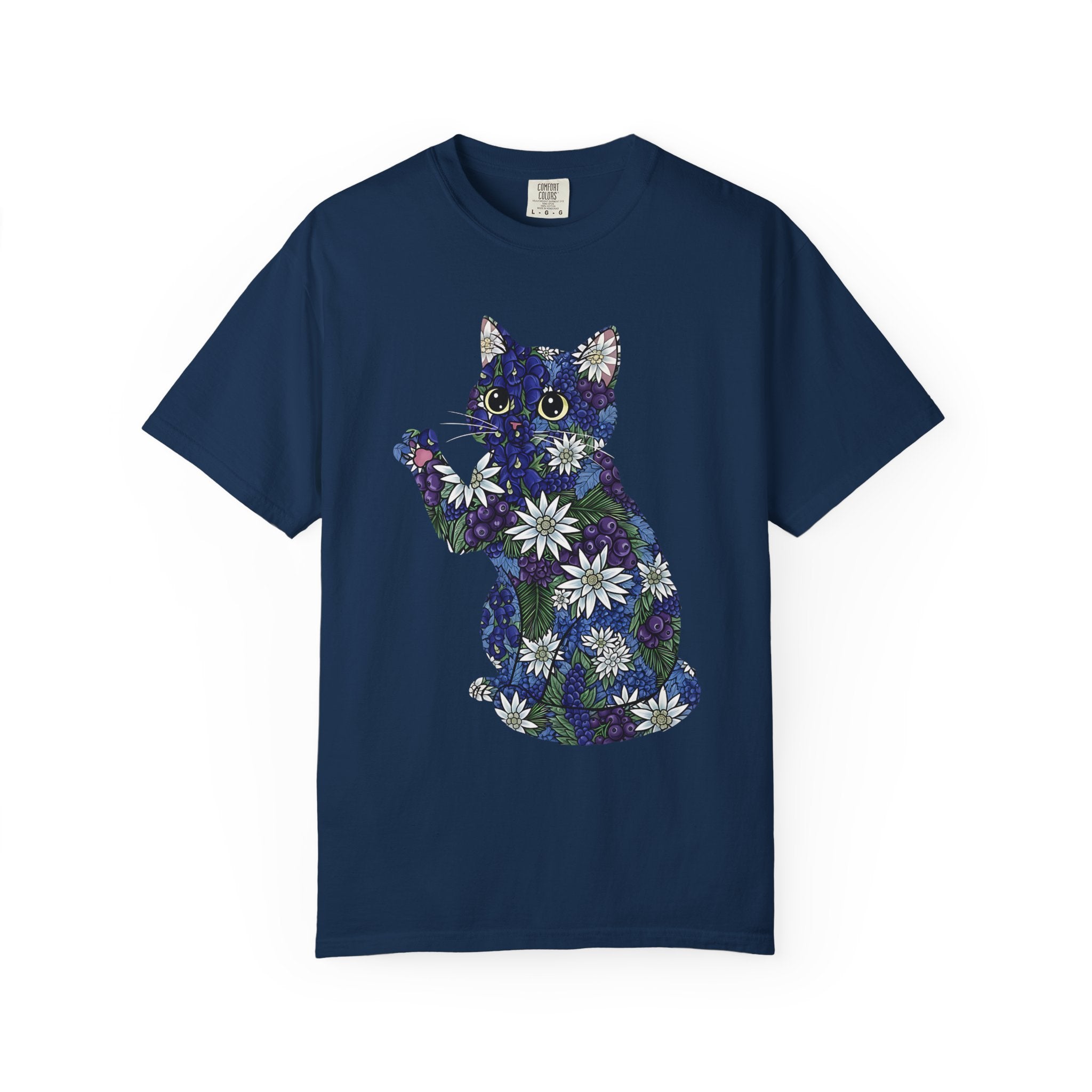 Blueberry Cat Pawing Edelweiss Floral [Comfort Colors]