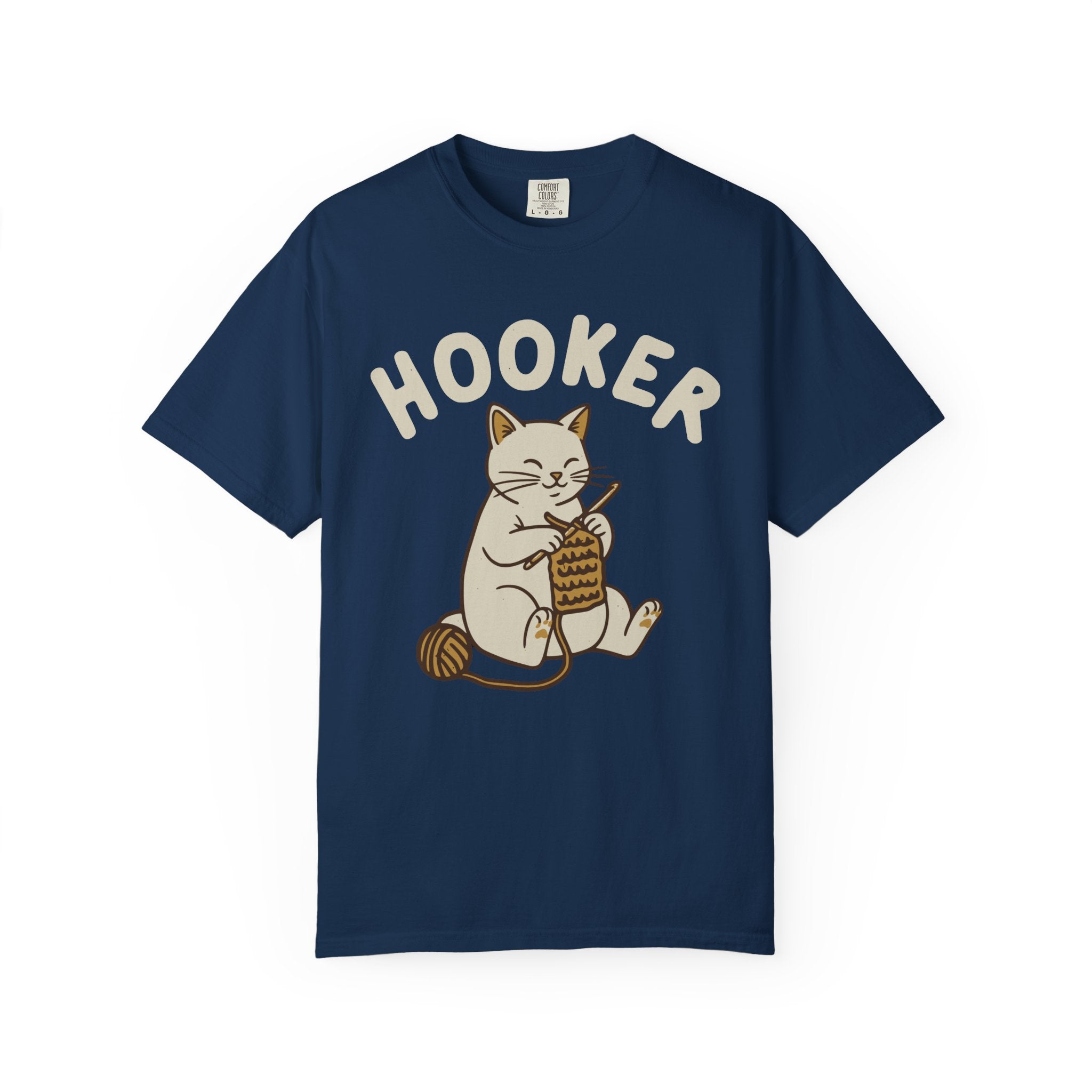 Cute Cat Crochet Humor Crafting "Hooker" Pun [Comfort Colors]