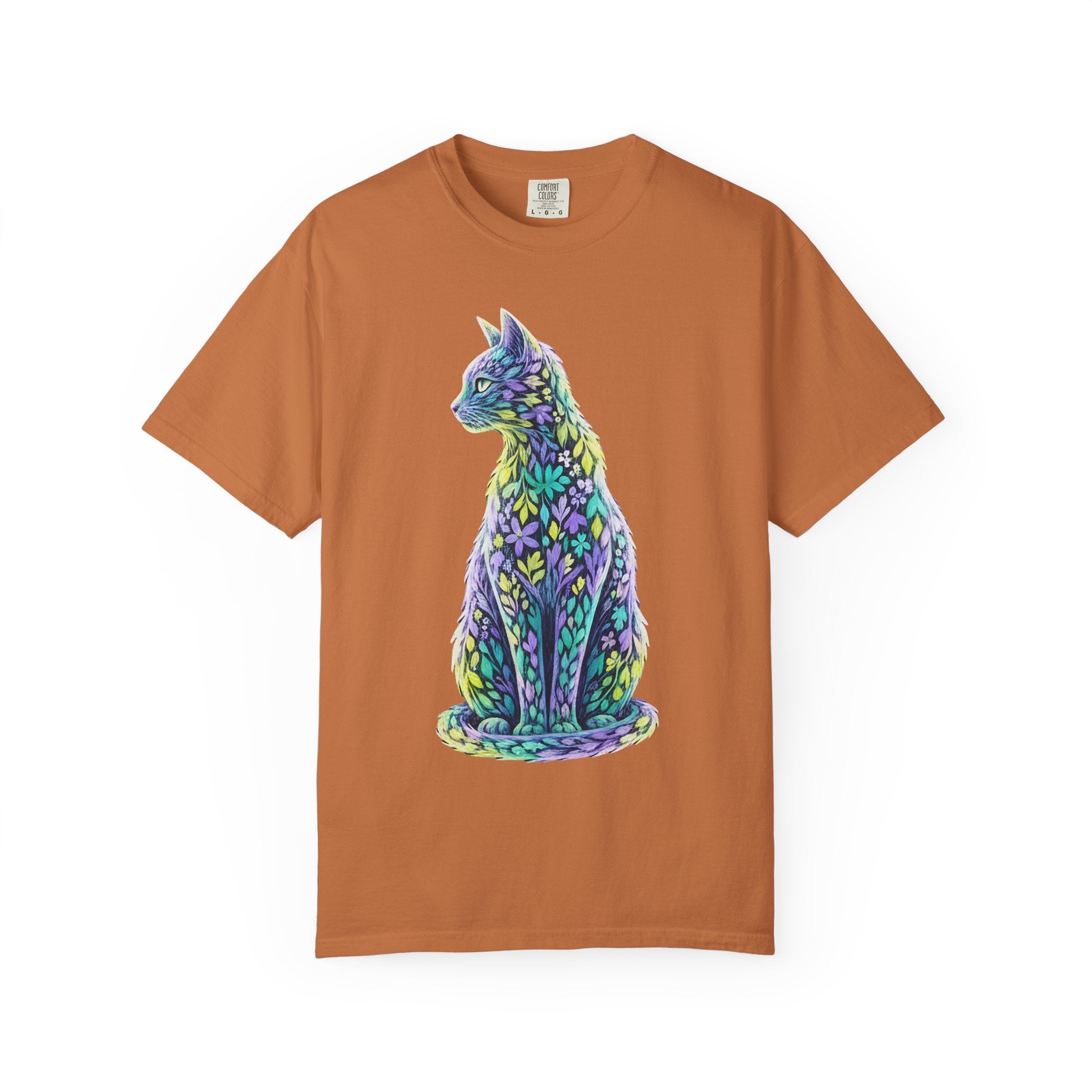 Pastel Floral Cat Art Whimsical Leaf Pattern [Comfort Colors]