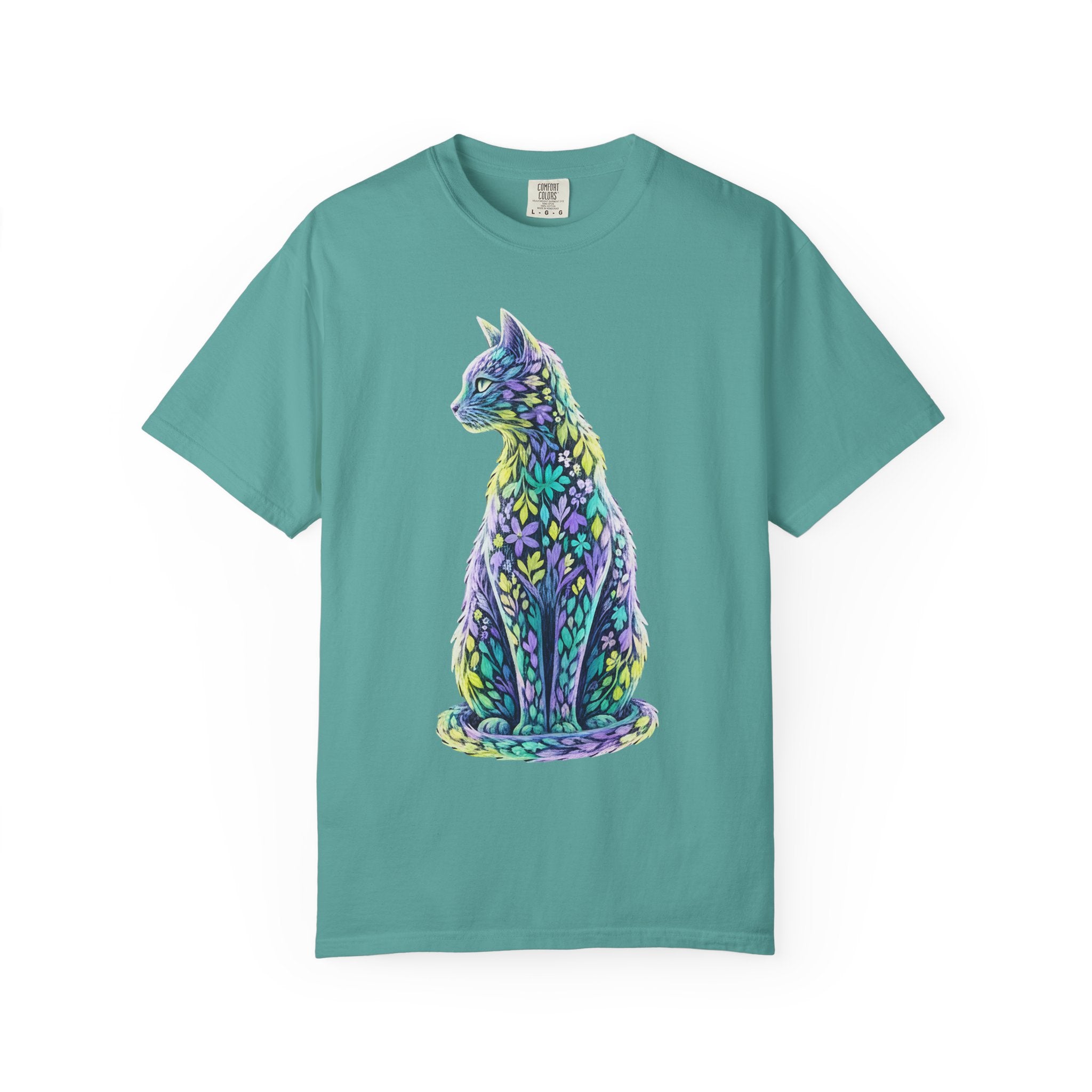 Pastel Floral Cat Art Whimsical Leaf Pattern [Comfort Colors]