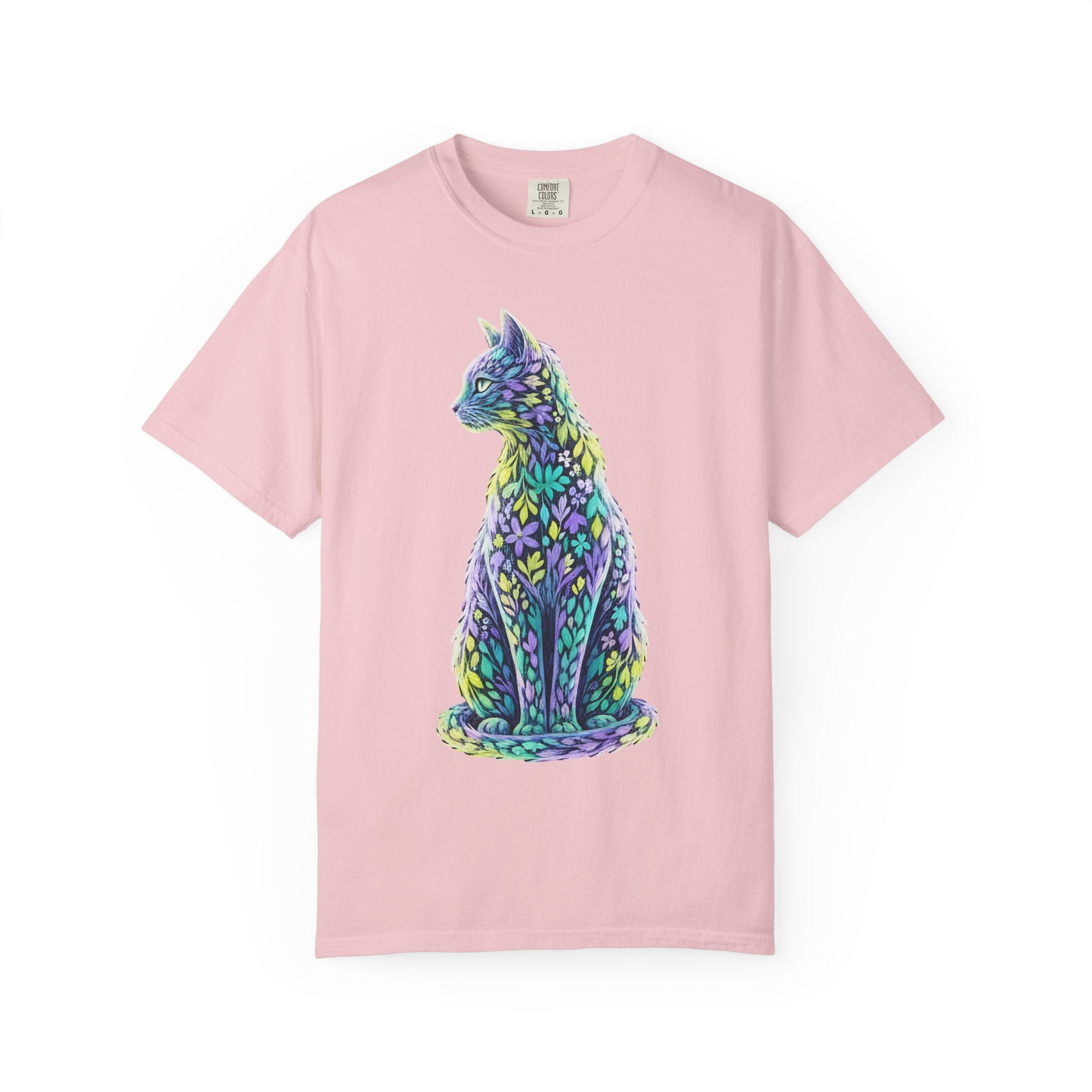 Pastel Floral Cat Art Whimsical Leaf Pattern [Comfort Colors]