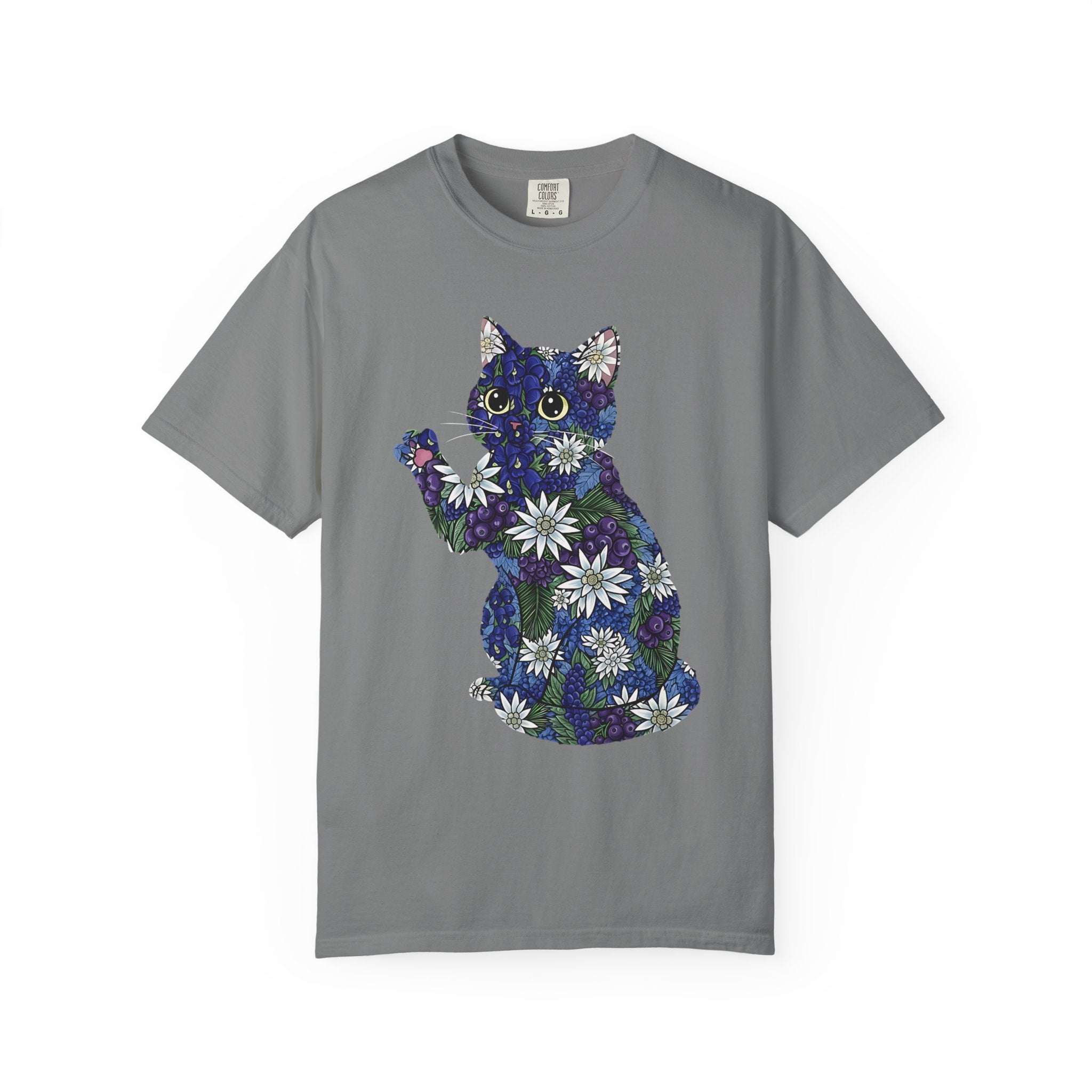 Blueberry Cat Pawing Edelweiss Floral [Comfort Colors]