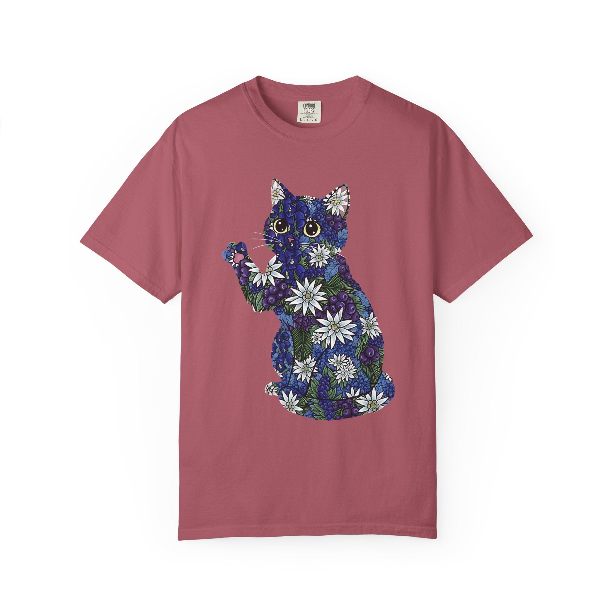 Blueberry Cat Pawing Edelweiss Floral [Comfort Colors]