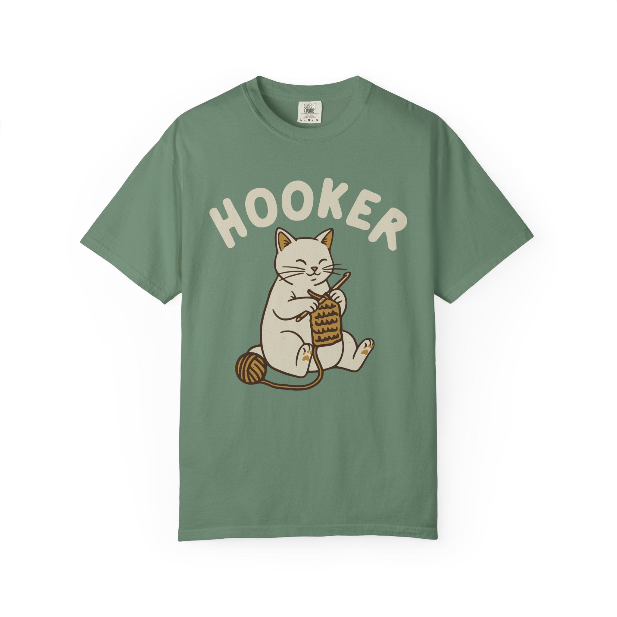 Cute Cat Crochet Humor Crafting "Hooker" Pun [Comfort Colors]