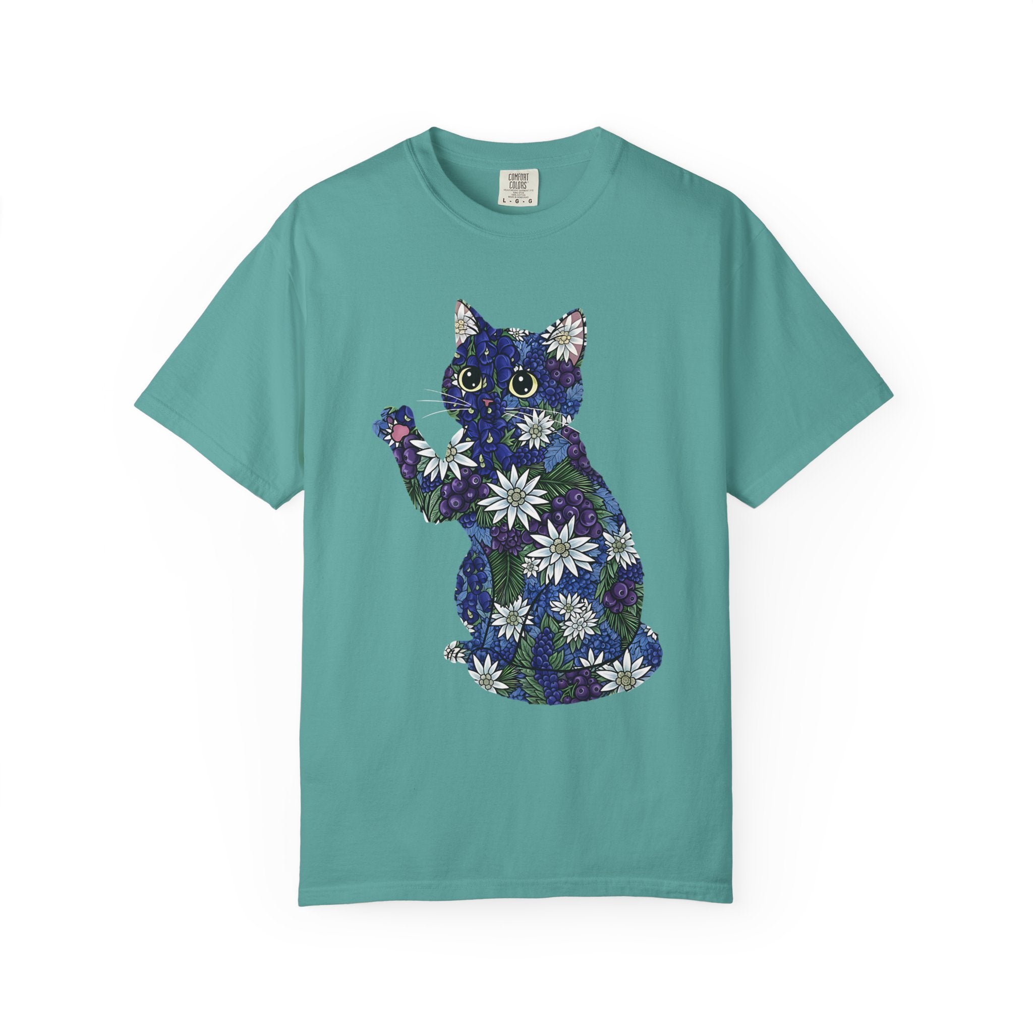 Blueberry Cat Pawing Edelweiss Floral [Comfort Colors]