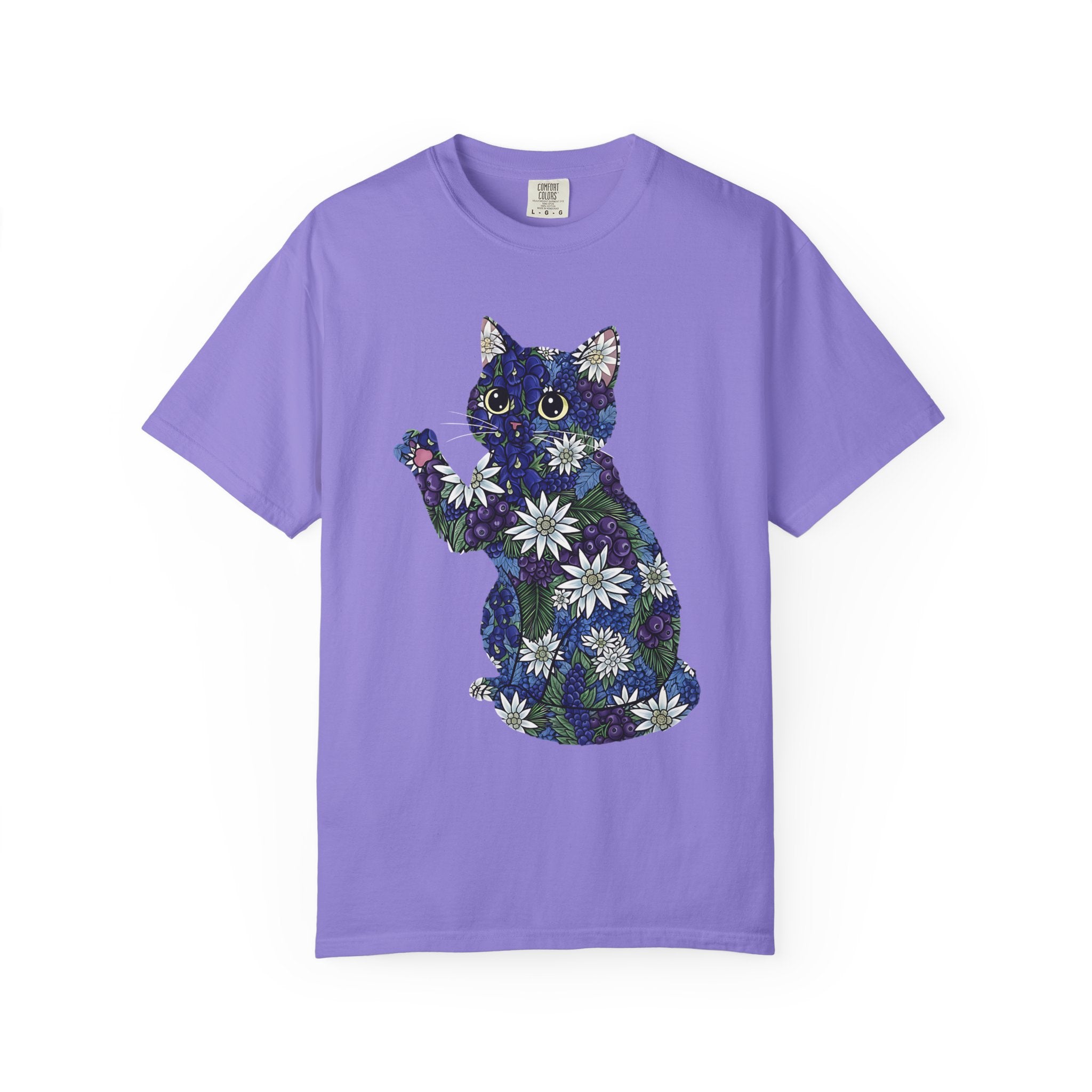 Blueberry Cat Pawing Edelweiss Floral [Comfort Colors]