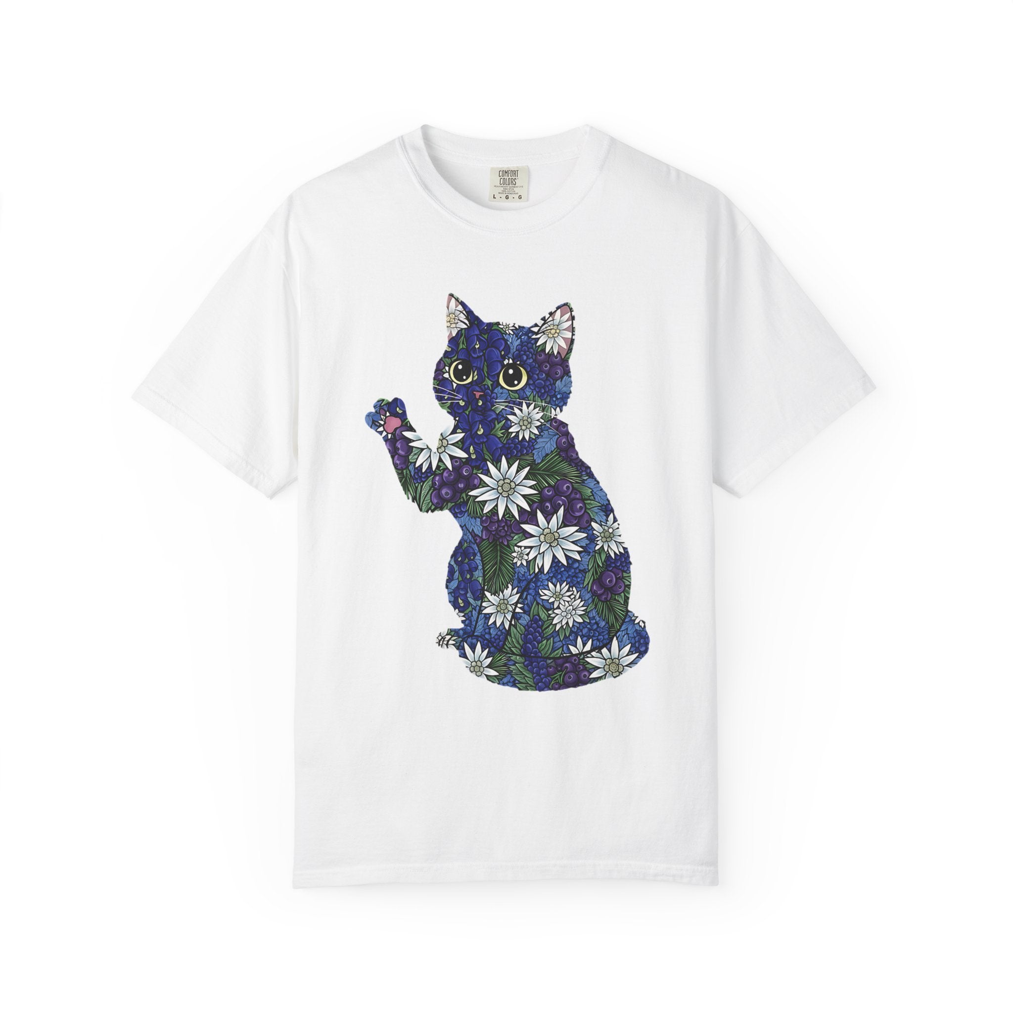 Blueberry Cat Pawing Edelweiss Floral [Comfort Colors]