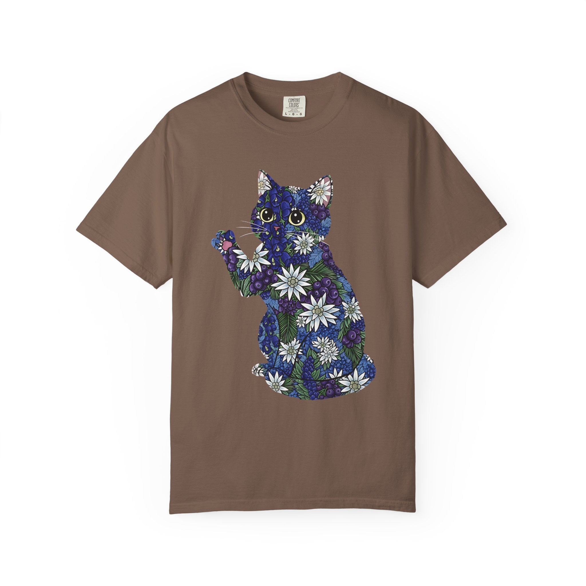 Blueberry Cat Pawing Edelweiss Floral [Comfort Colors]