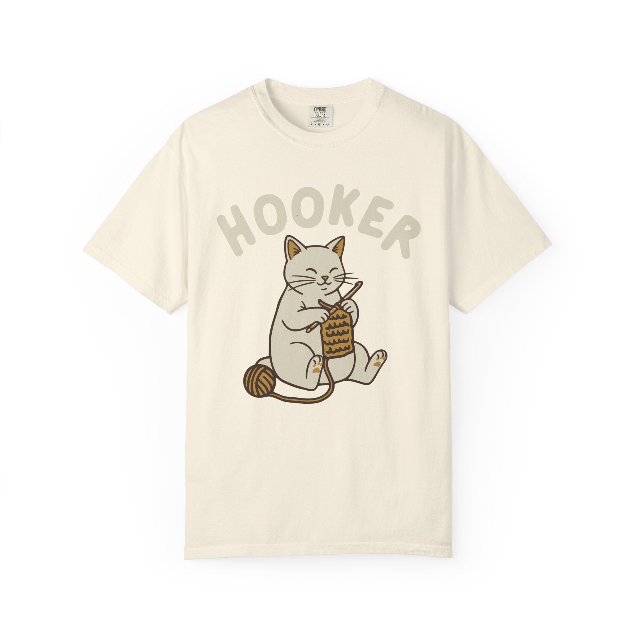 Cute Cat Crochet Humor Crafting "Hooker" Pun [Comfort Colors]