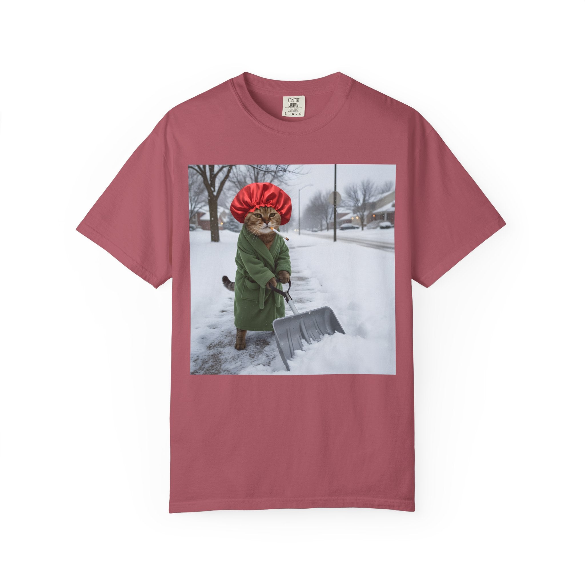 Cat Shoveling Snow in Green Robe [Comfort Colors]