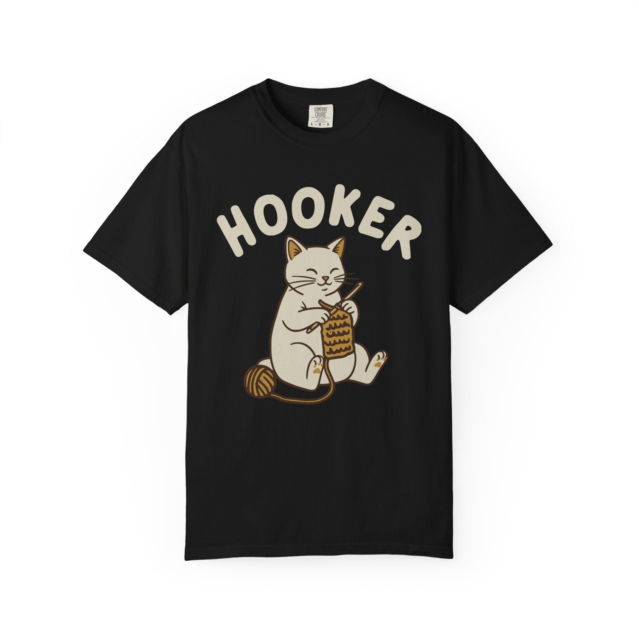 Cute Cat Crochet Humor Crafting "Hooker" Pun [Comfort Colors]
