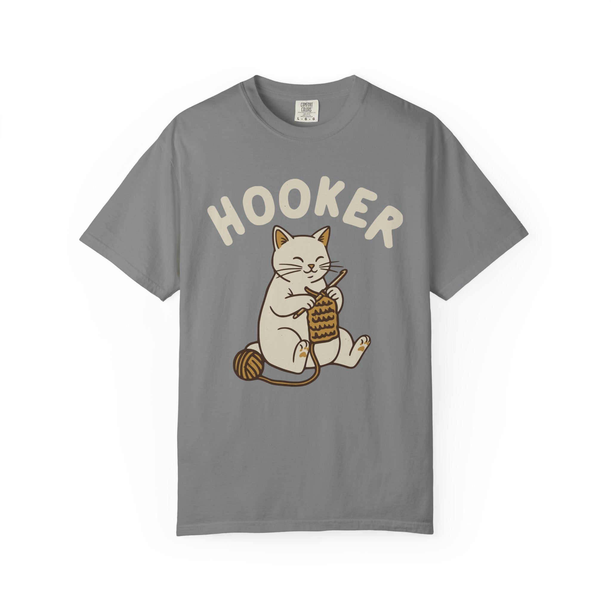 Cute Cat Crochet Humor Crafting "Hooker" Pun [Comfort Colors]