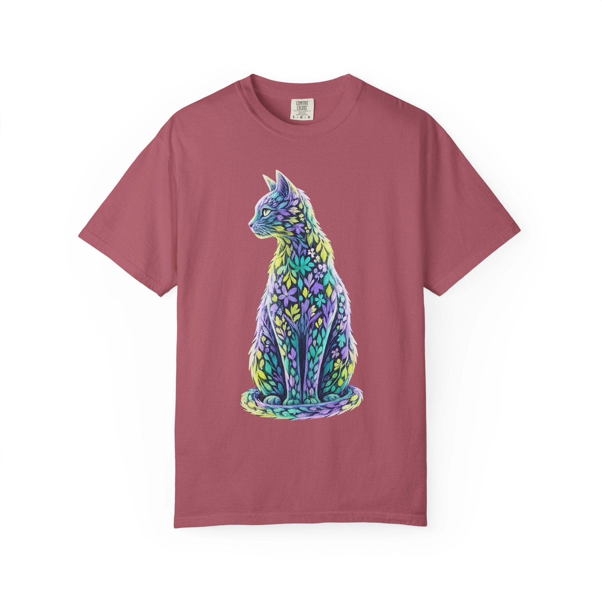 Pastel Floral Cat Art Whimsical Leaf Pattern [Comfort Colors]