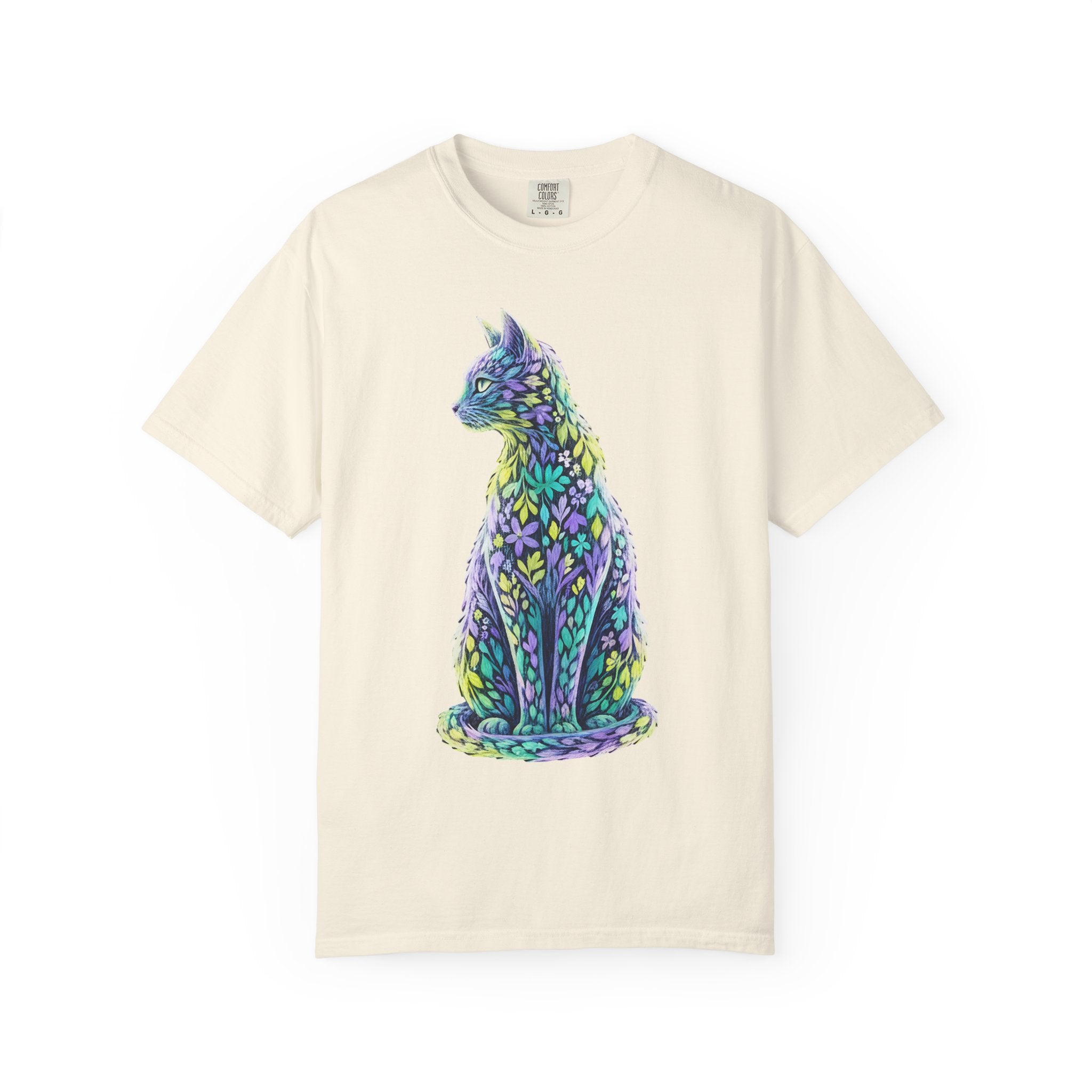 Pastel Floral Cat Art Whimsical Leaf Pattern [Comfort Colors]
