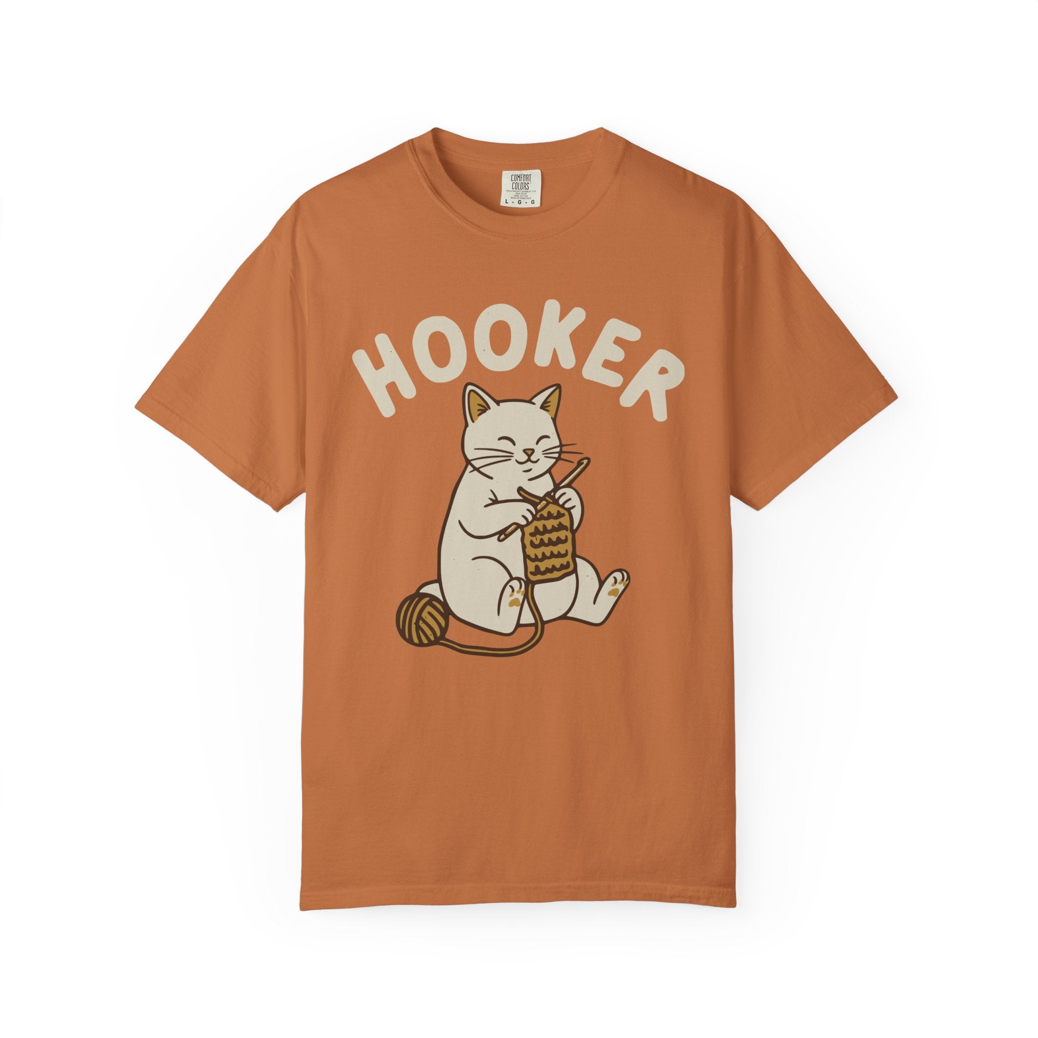 Cute Cat Crochet Humor Crafting "Hooker" Pun [Comfort Colors]