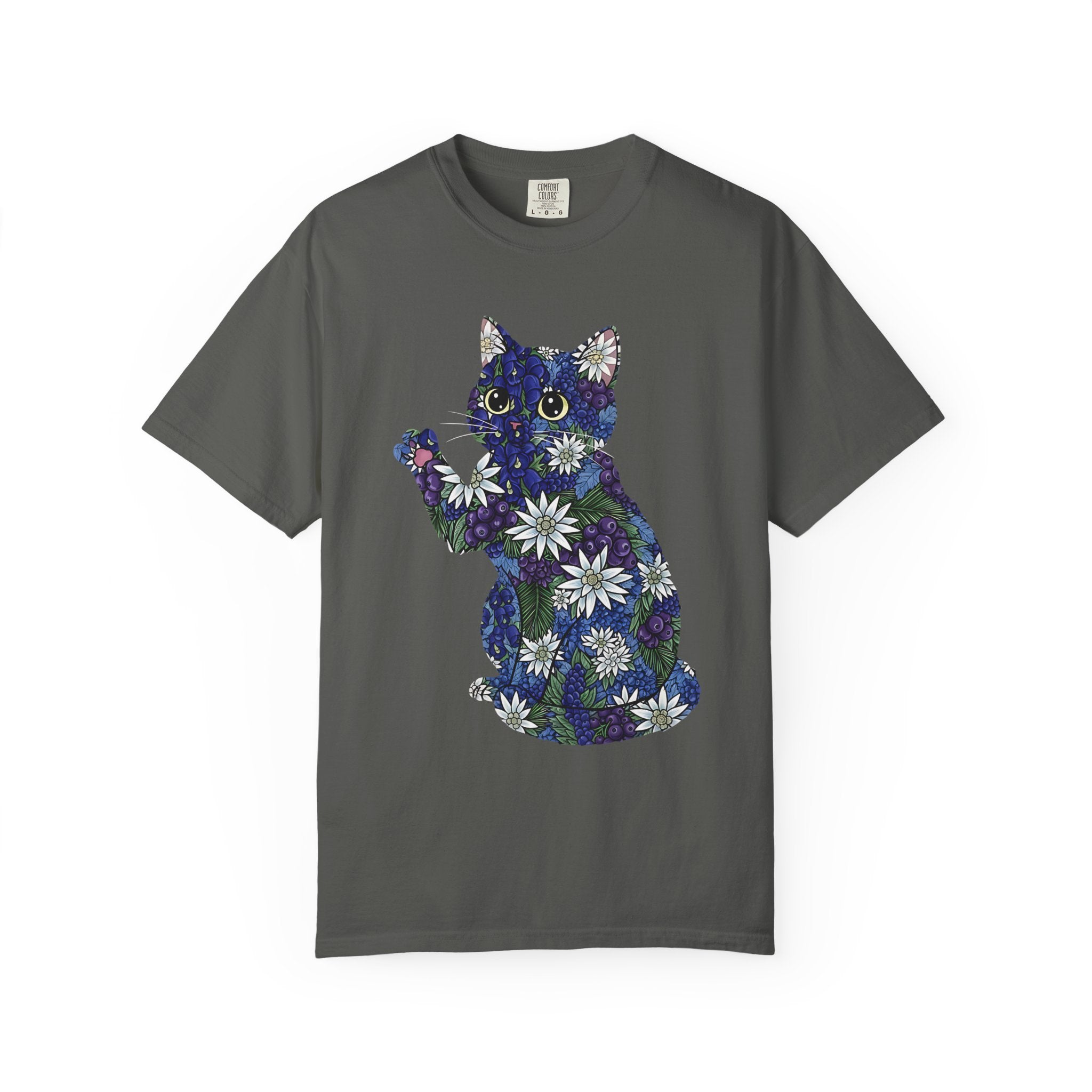 Blueberry Cat Pawing Edelweiss Floral [Comfort Colors]