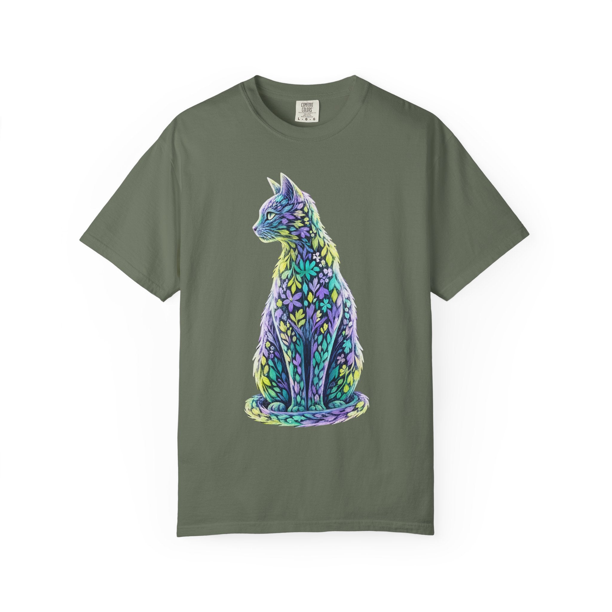 Pastel Floral Cat Art Whimsical Leaf Pattern [Comfort Colors]