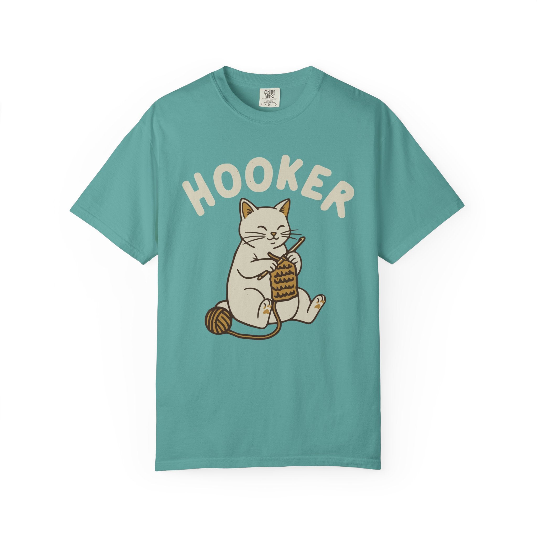 Cute Cat Crochet Humor Crafting "Hooker" Pun [Comfort Colors]
