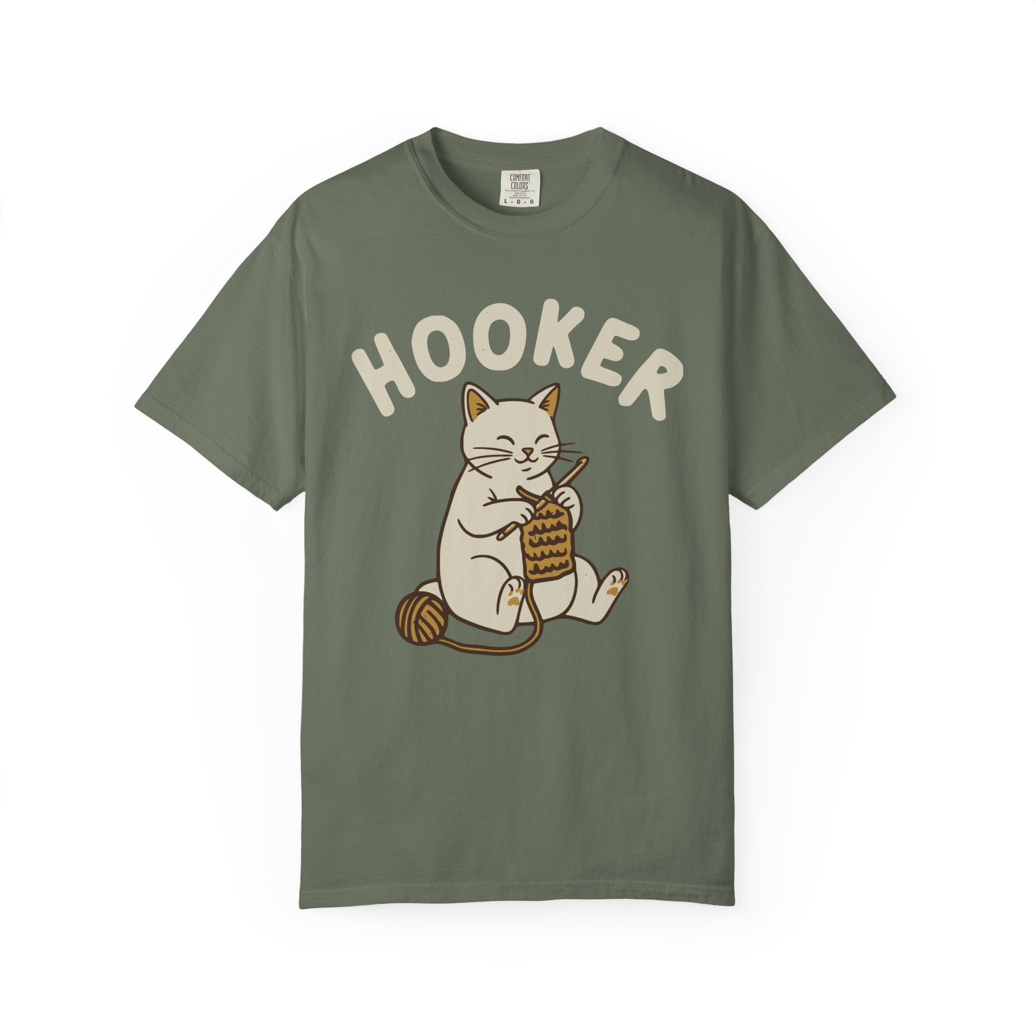 Cute Cat Crochet Humor Crafting "Hooker" Pun [Comfort Colors]