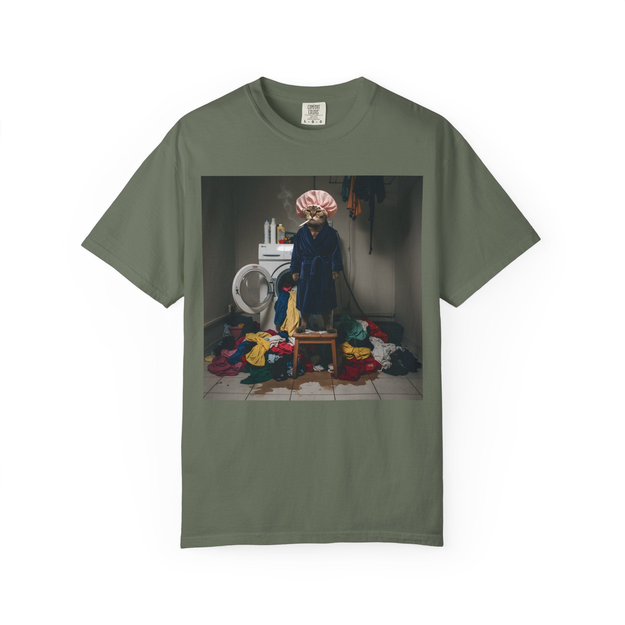 Overwhelmed Cat Doing Laundry [Comfort Colors]